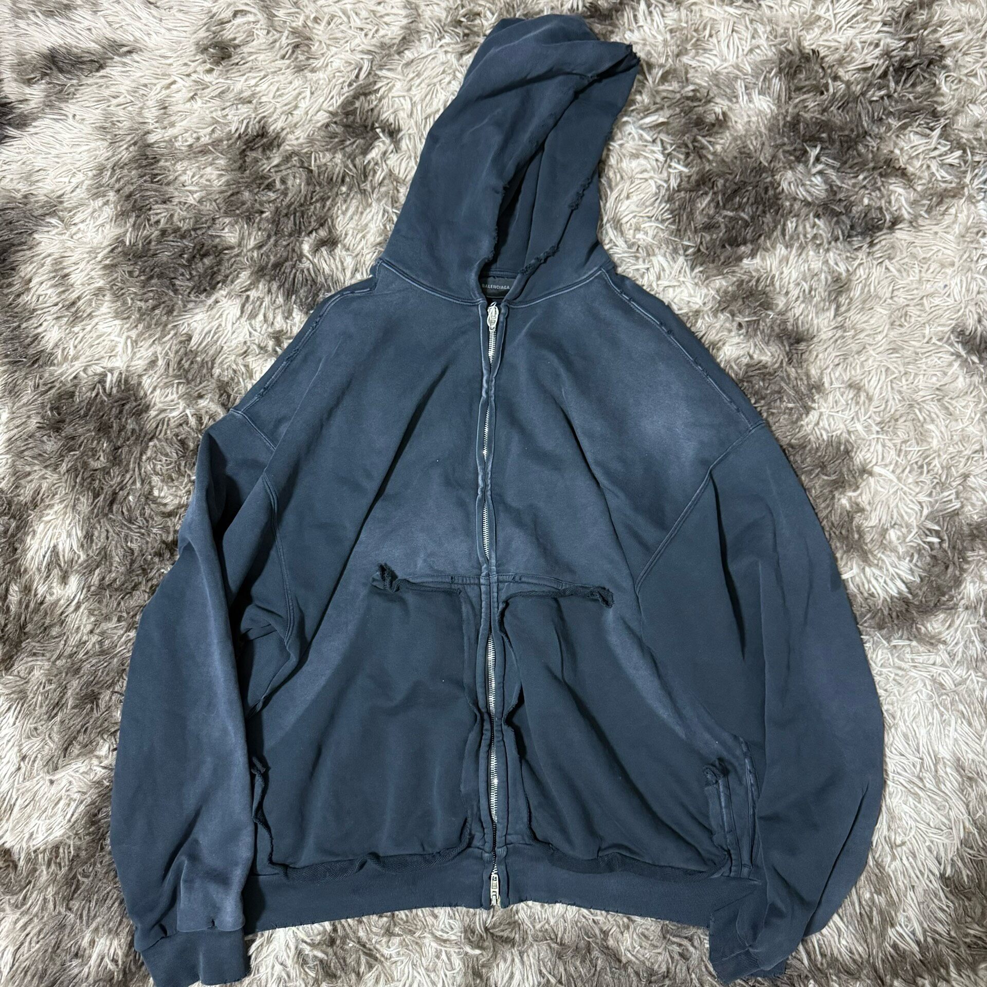 Balenciaga 23FW Distressed Hooded Jacket — front
