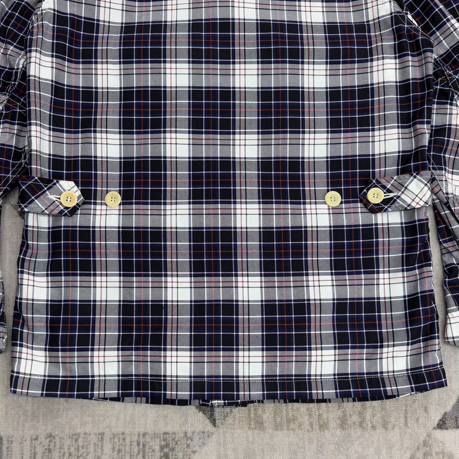 VISVIM Navy Plaid Four-Pocket Jacket — label