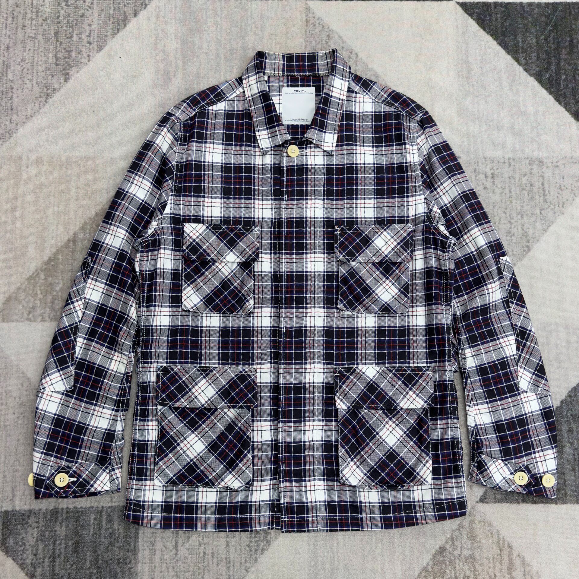 VISVIM Navy Plaid Four-Pocket Jacket