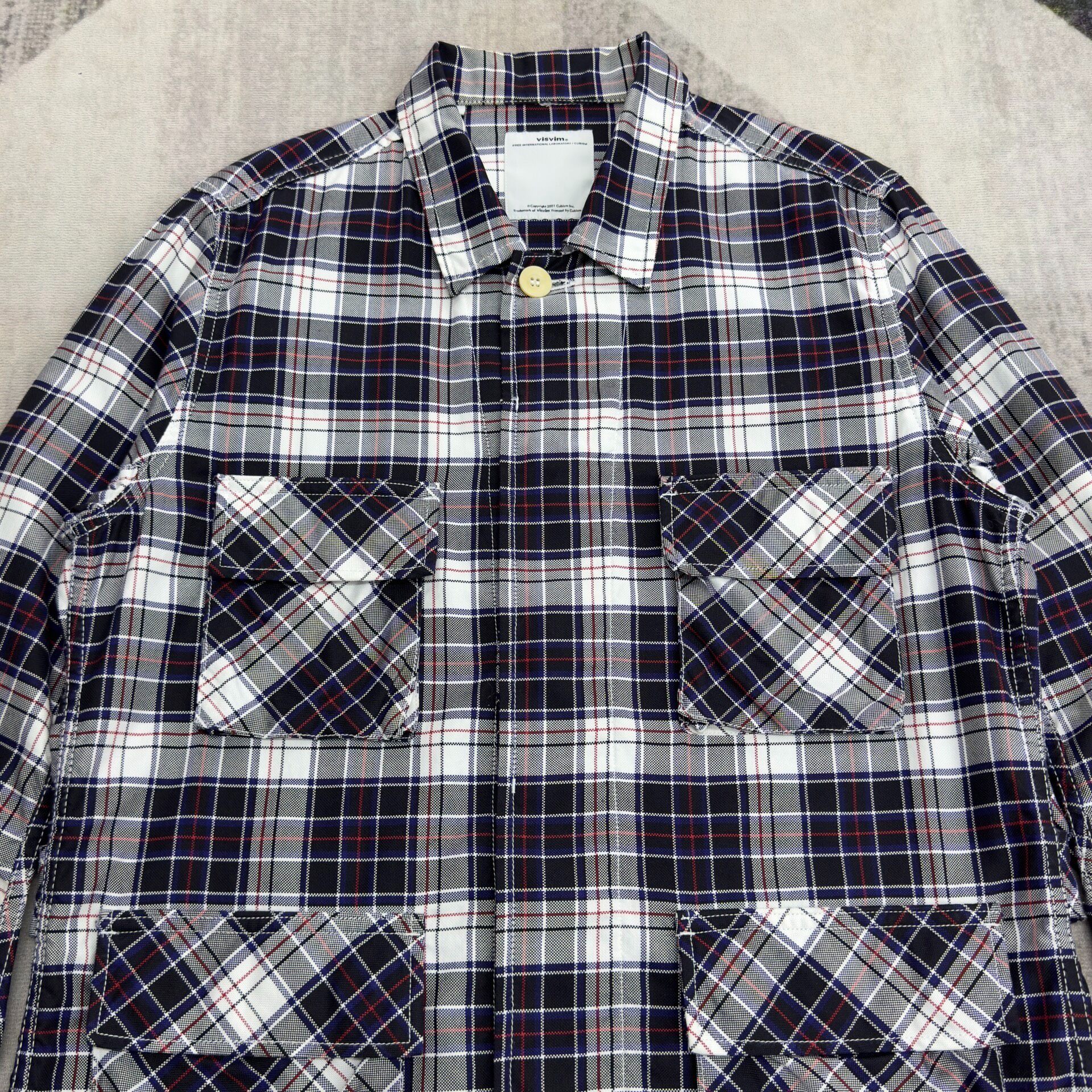 VISVIM Navy Plaid Four-Pocket Jacket — detail
