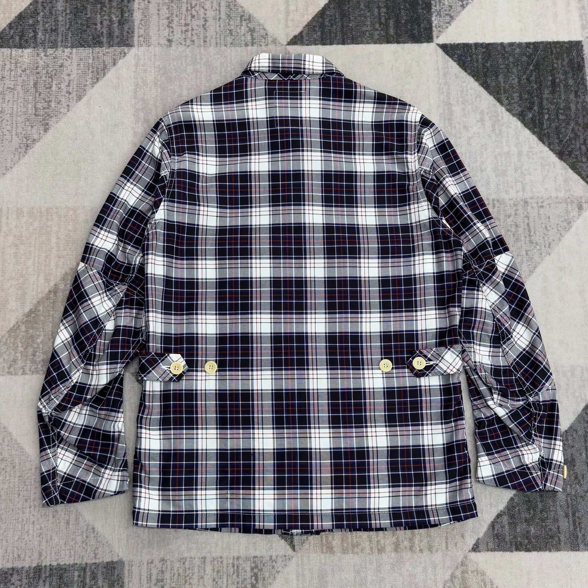 VISVIM Navy Plaid Four-Pocket Jacket — front