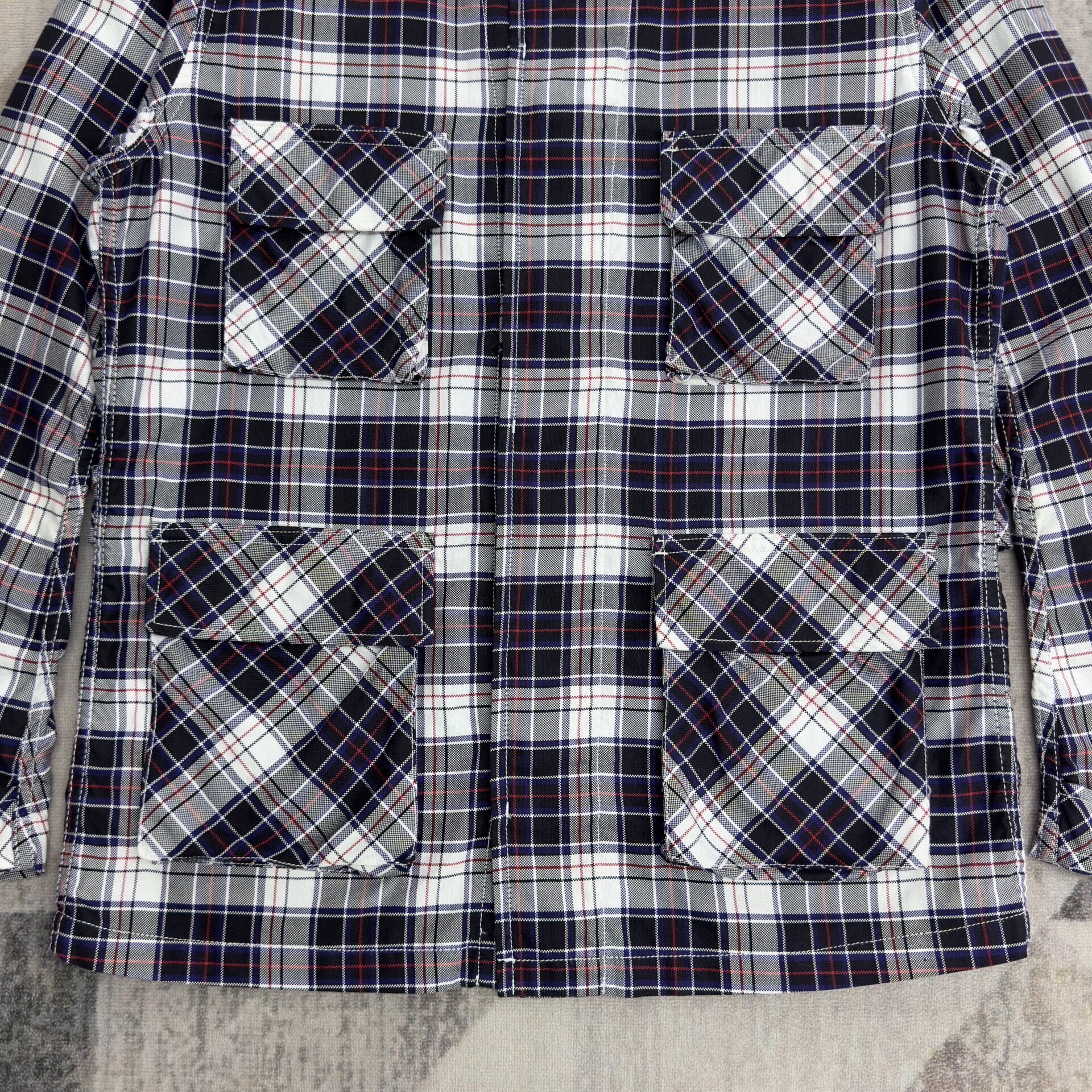 VISVIM Navy Plaid Four-Pocket Jacket — back