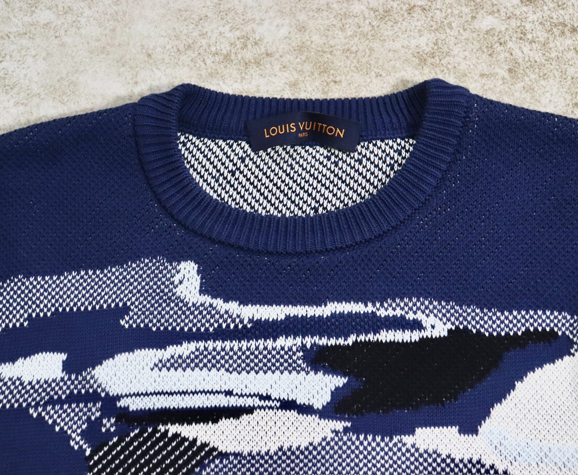 Louis Vuitton Navy Camo Knit Sweater — label