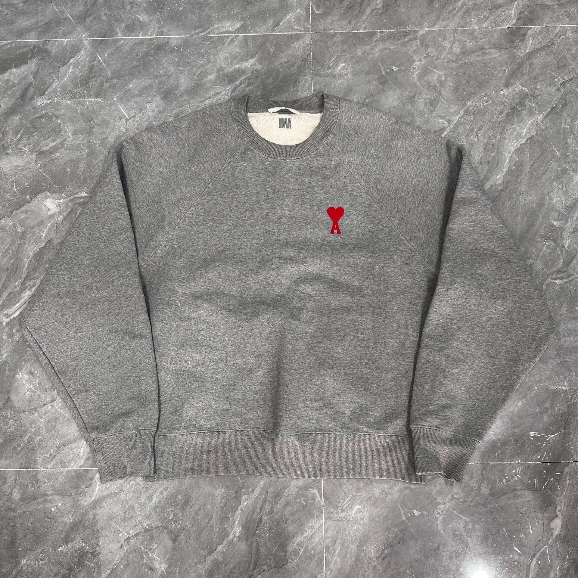 AMI Grey Red Heart Embroidery Sweatshirt
