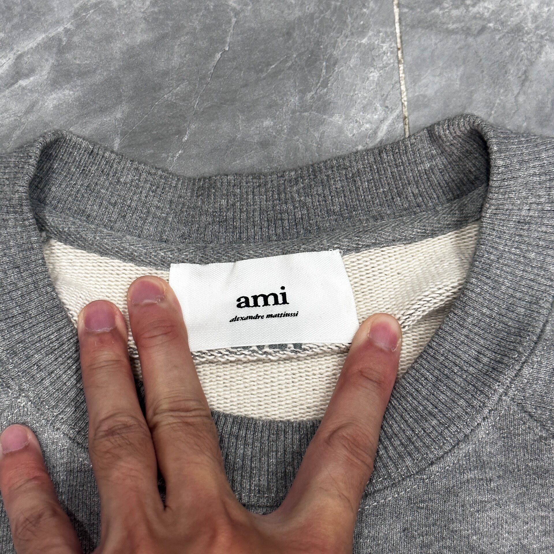 AMI Grey Red Heart Embroidery Sweatshirt — detail