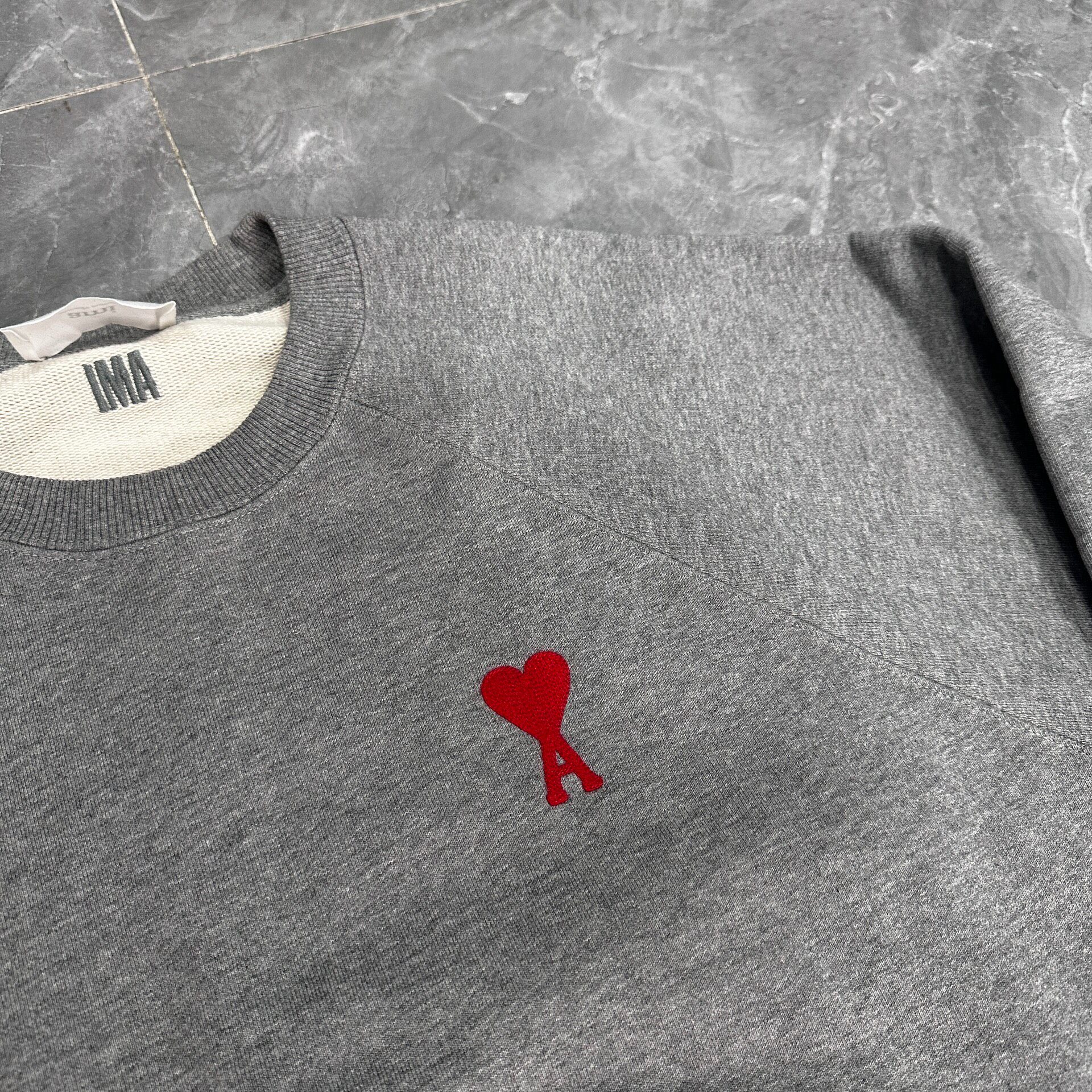 AMI Grey Red Heart Embroidery Sweatshirt — front