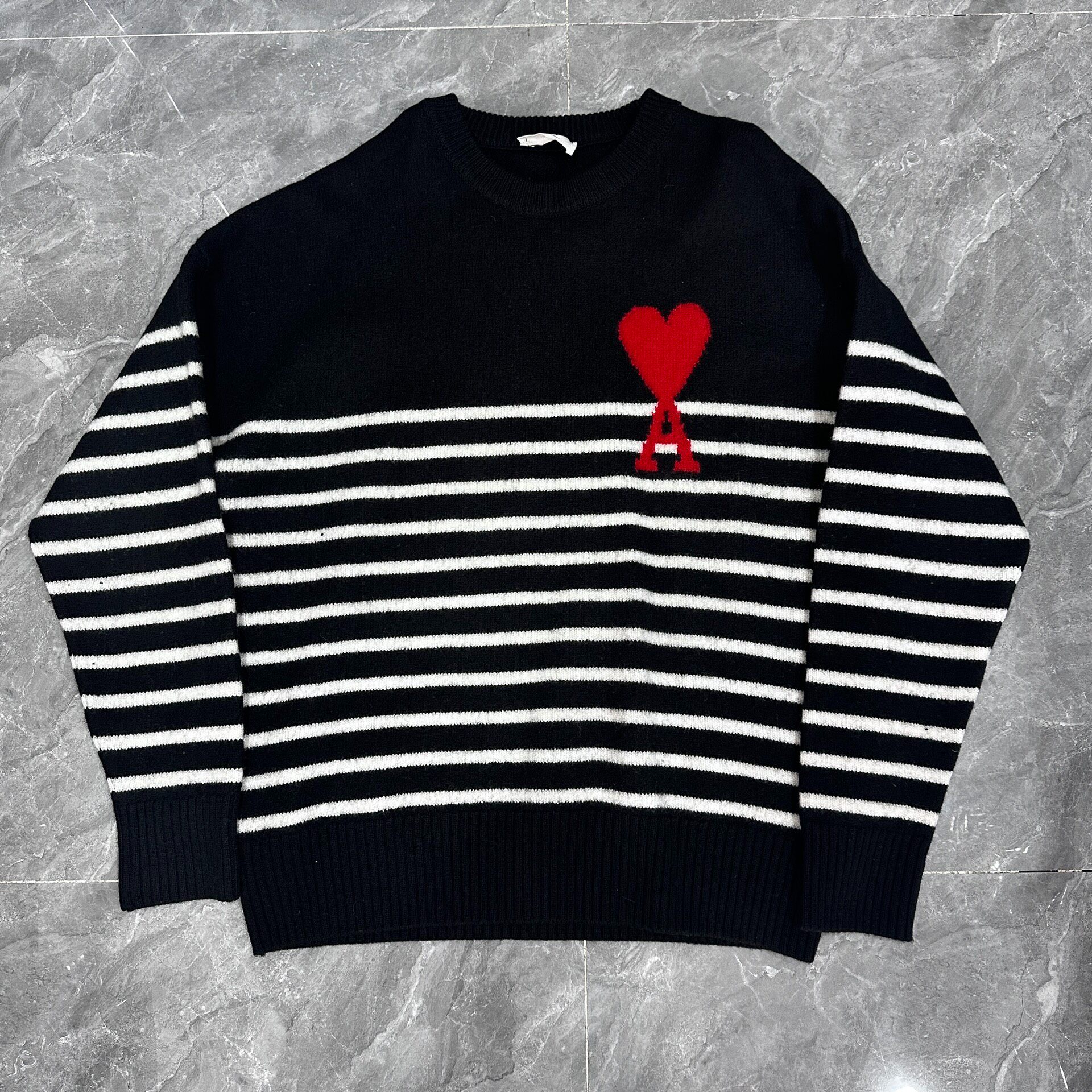 AMI Black White Striped Knit Sweater