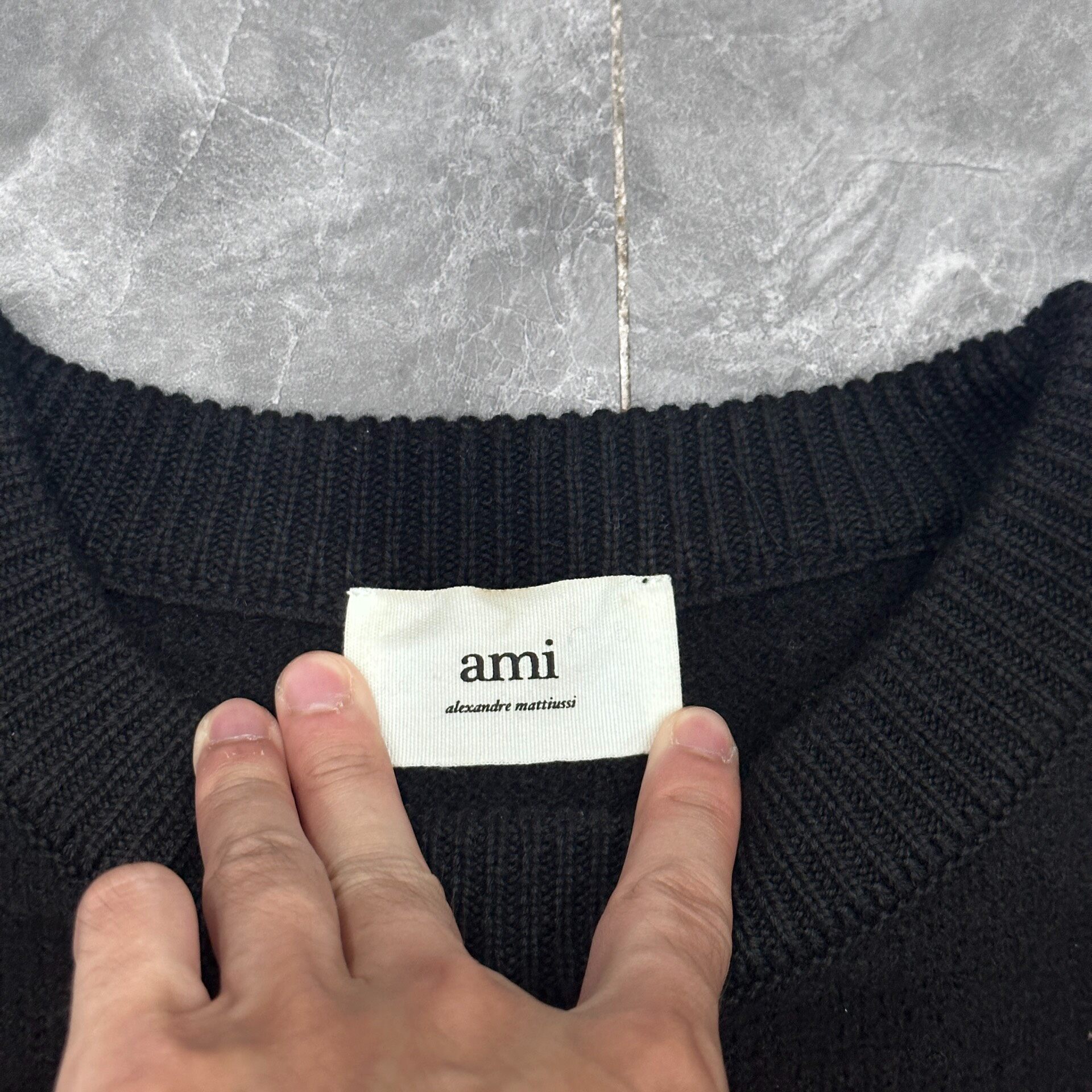 AMI Black White Striped Knit Sweater — detail