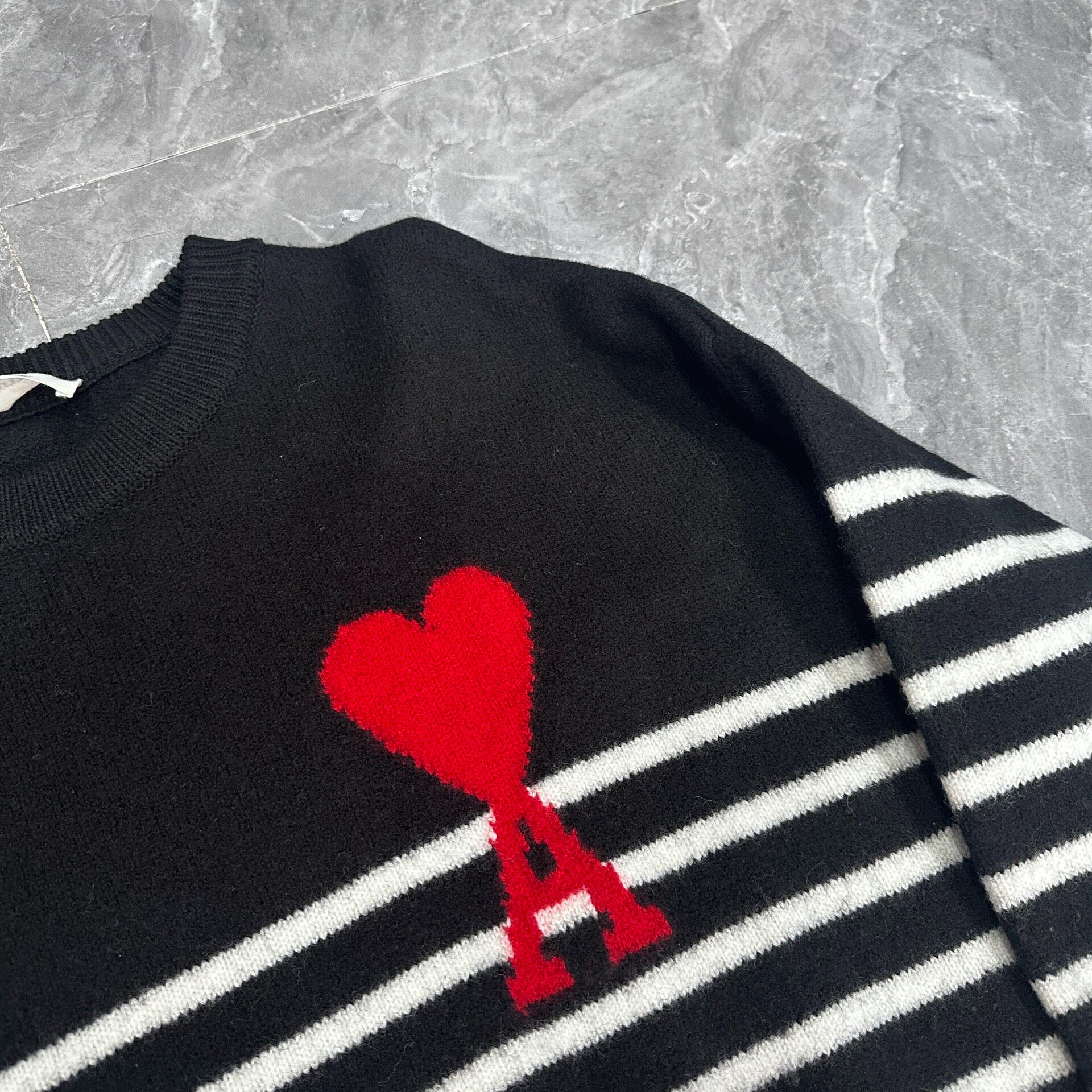 AMI Black White Striped Knit Sweater — front