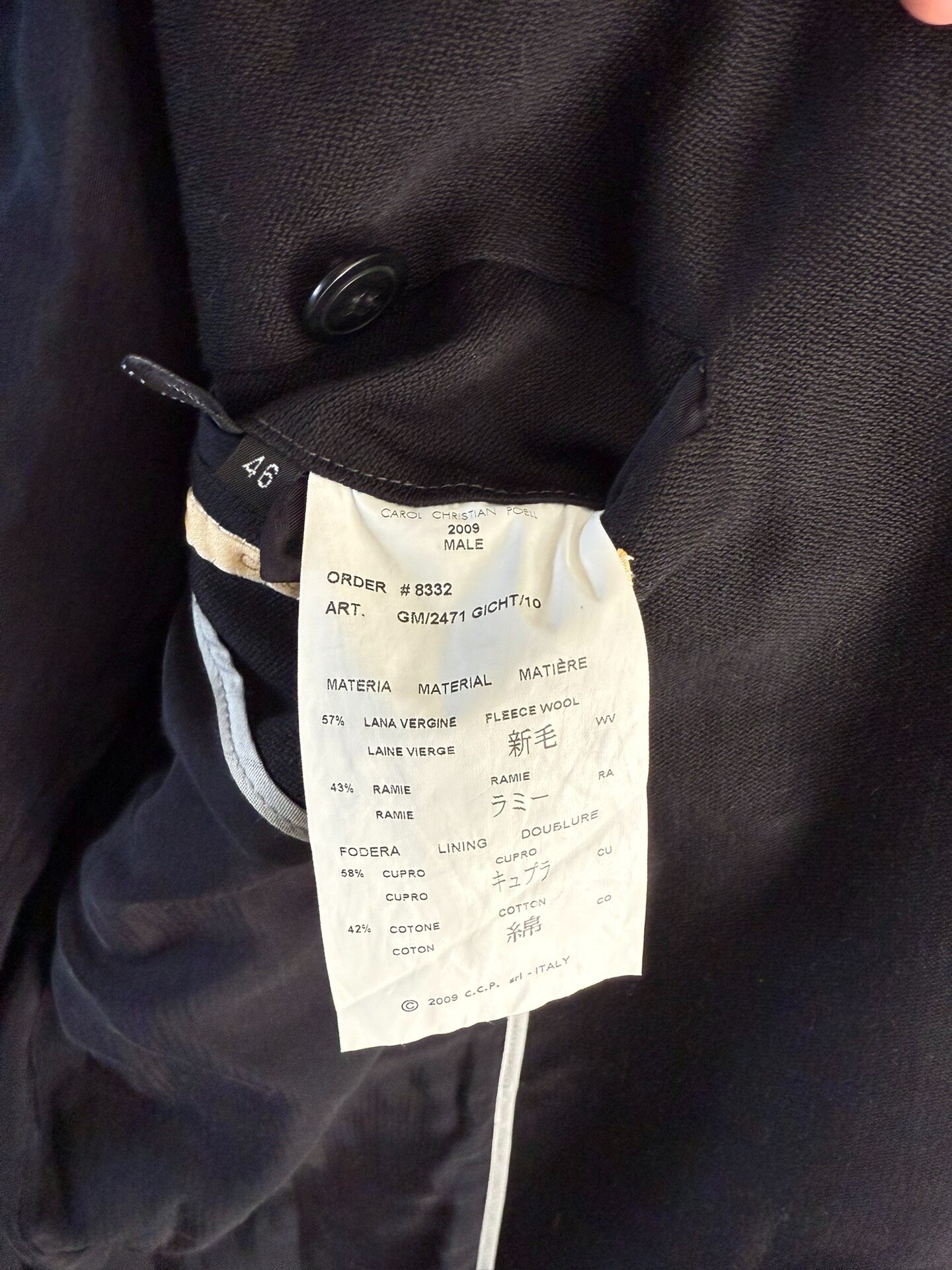 Carol Christian Poell Dark Gray Long Coat — label