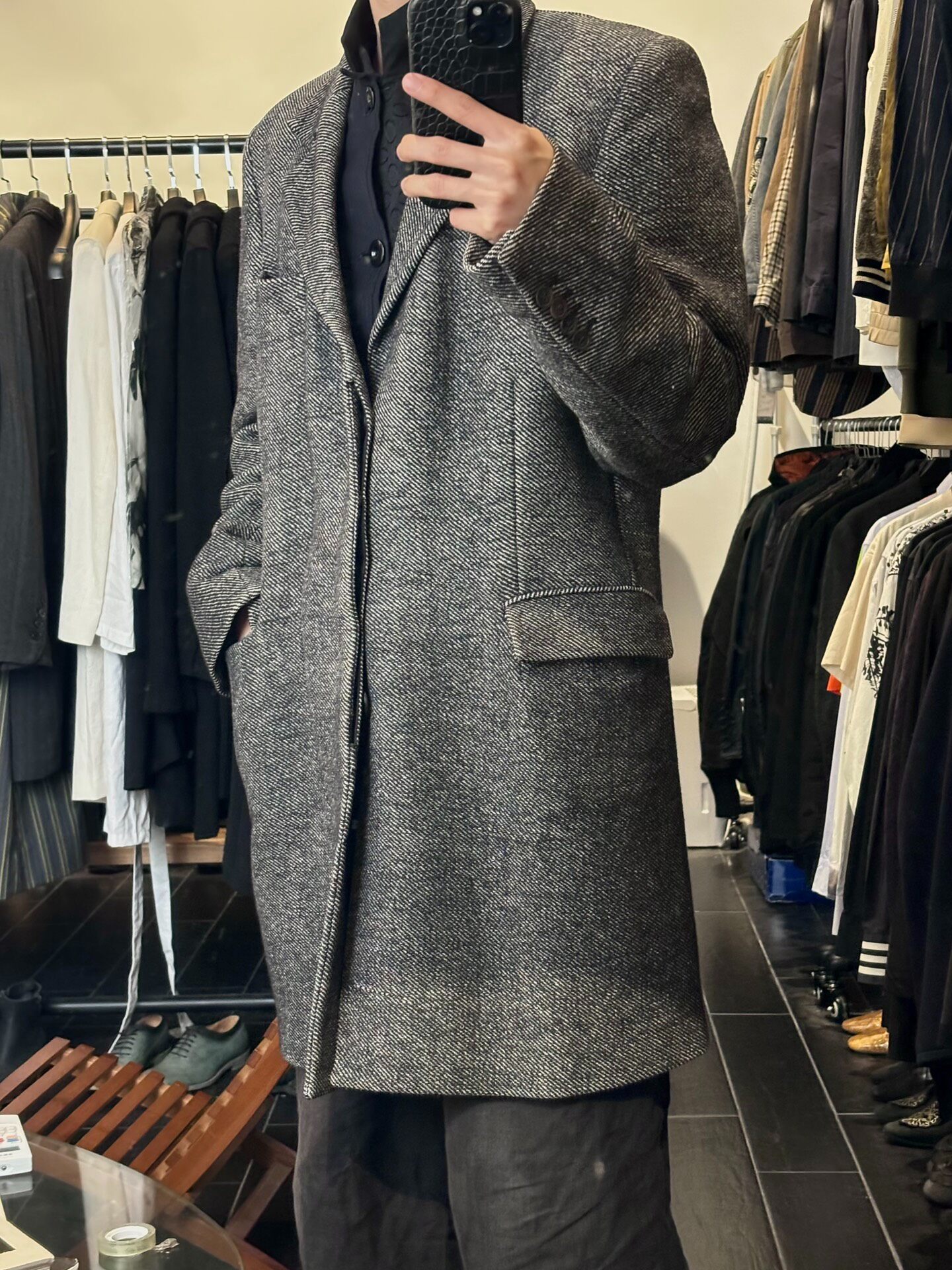 Ann Demeulemeester Gray Herringbone Coat — front