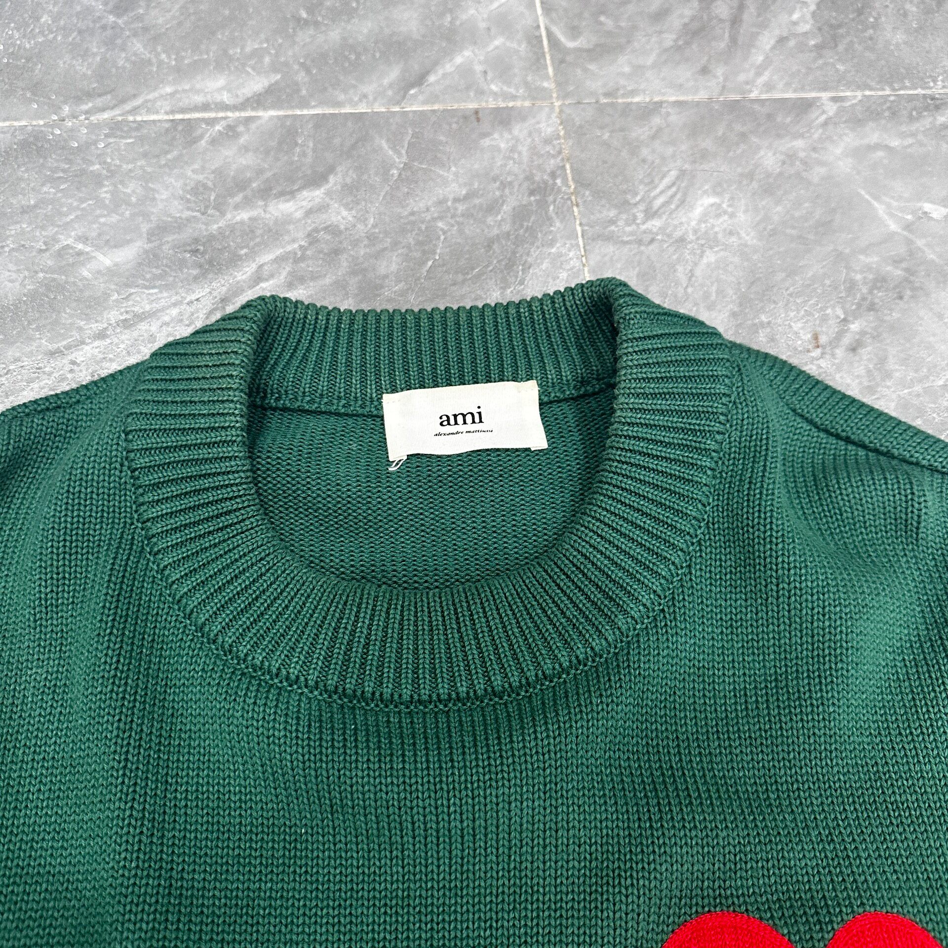 AMI Dark Green Red Heart Knit Sweater — back