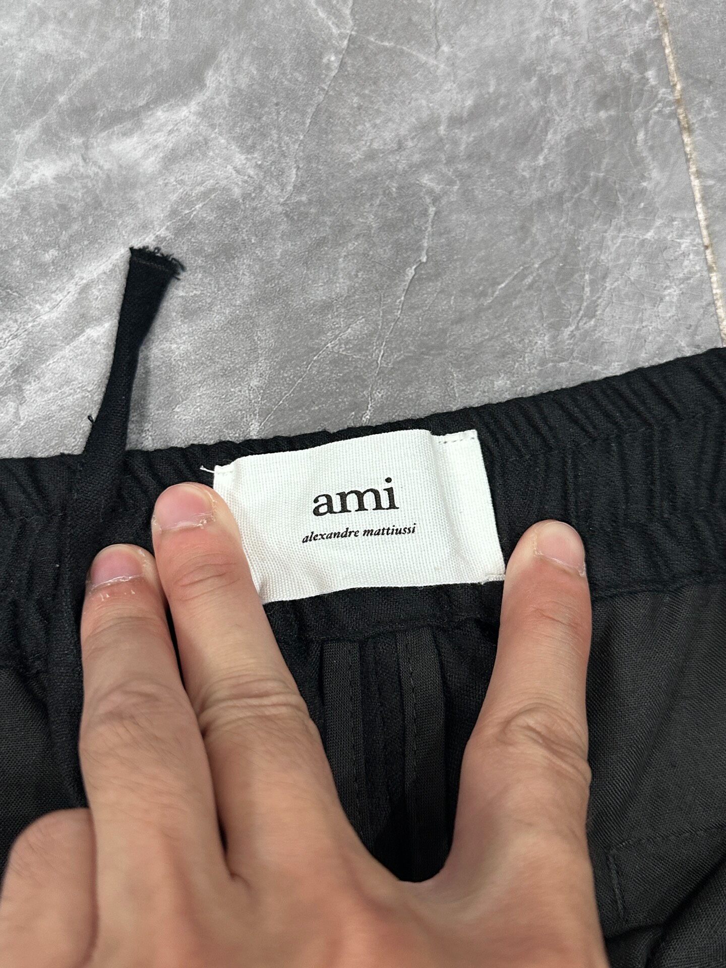 AMI Black Wool Slim Tailored Trousers — detail