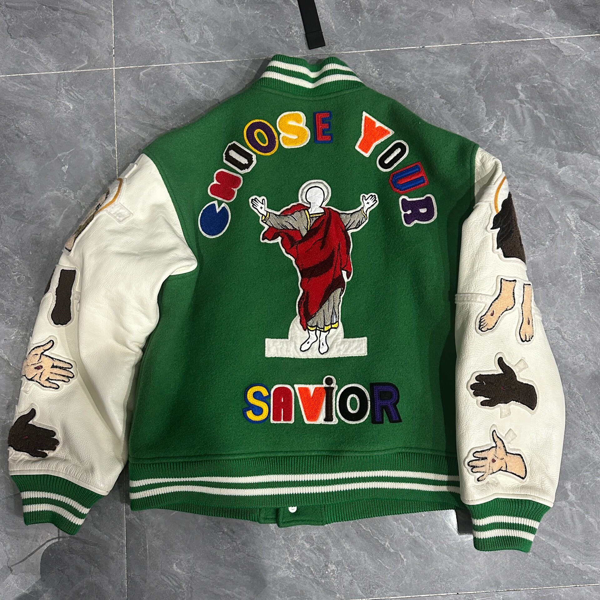 Saint Michael Graffiti Cross Varsity Jacket — front