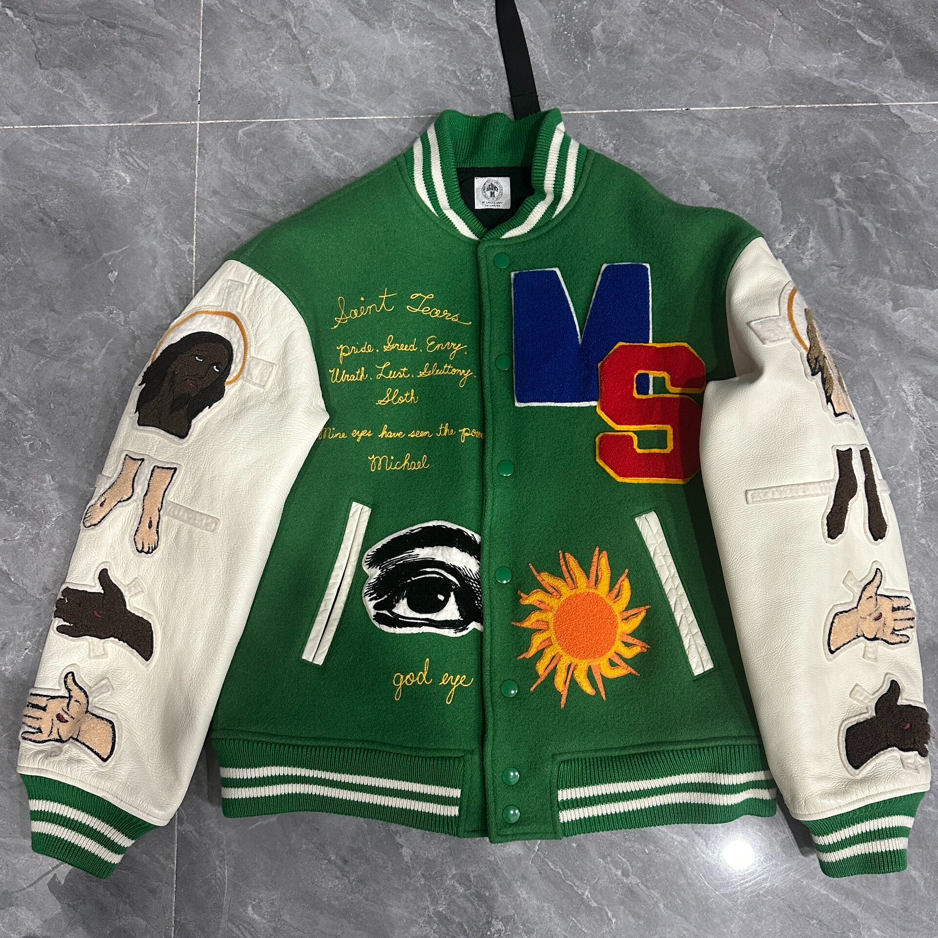 Saint Michael Graffiti Cross Varsity Jacket