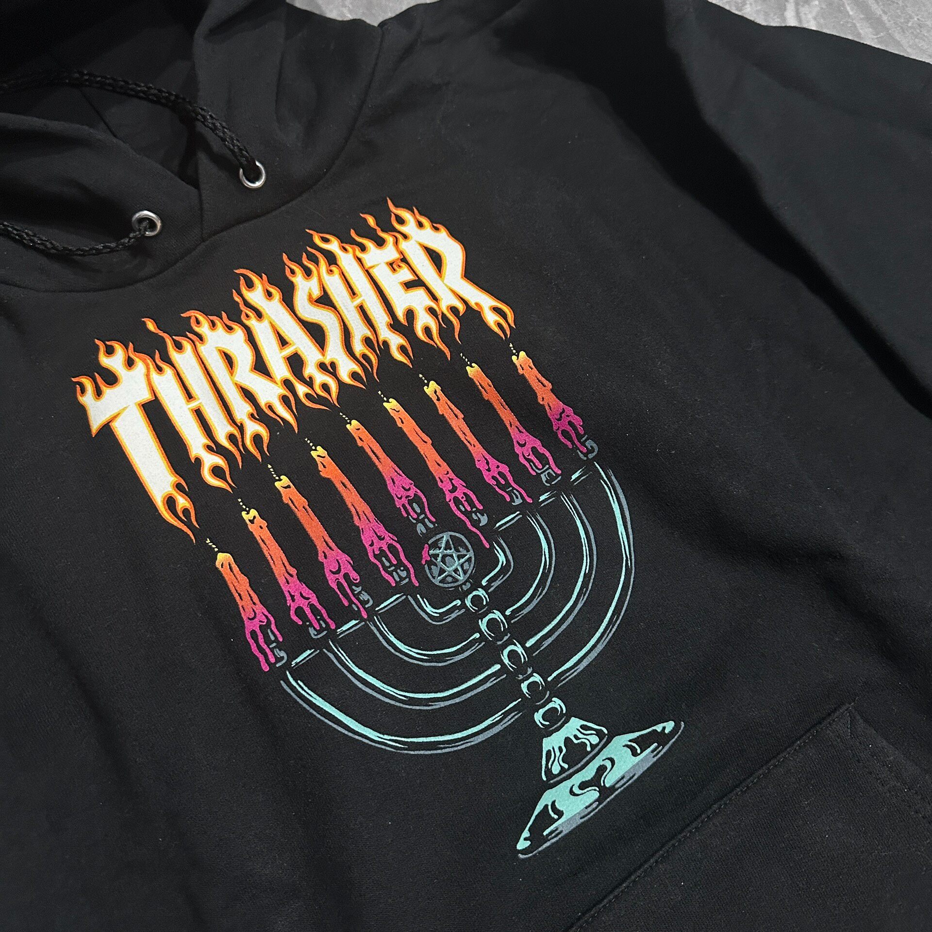 Thrasher Flame Candle Graphic Hoodie — detail