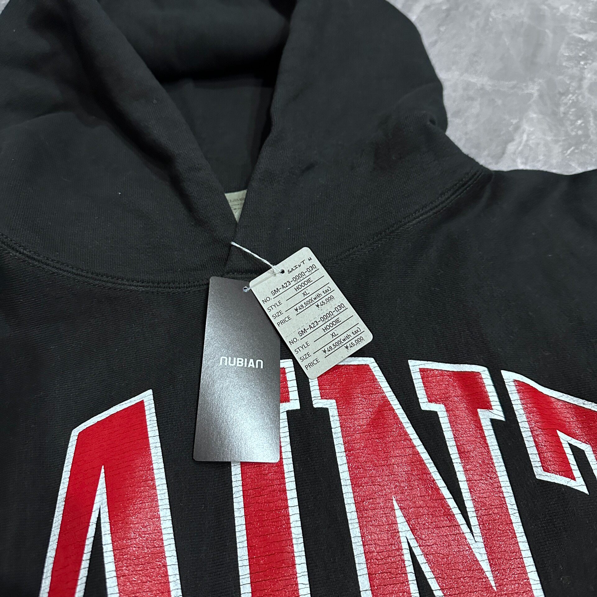 Saint Michael Black Red Print Wash Hoodie — detail