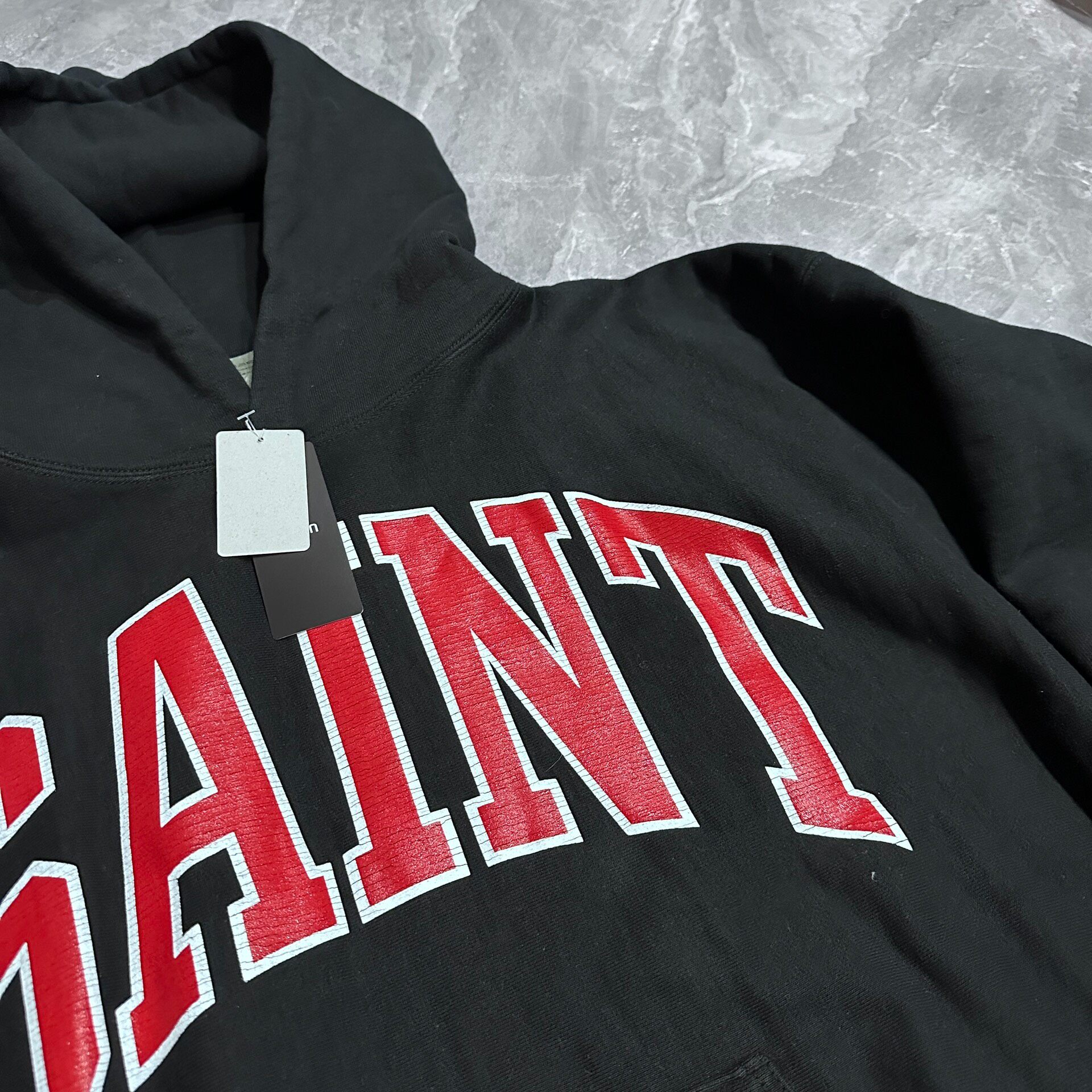 Saint Michael Black Red Print Wash Hoodie — front