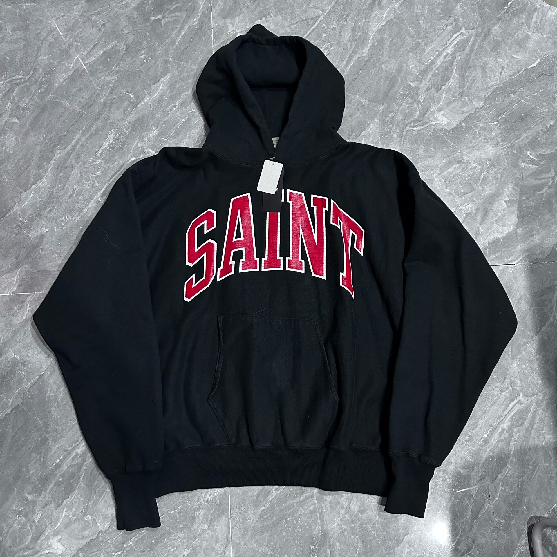 Saint Michael Black Red Print Wash Hoodie