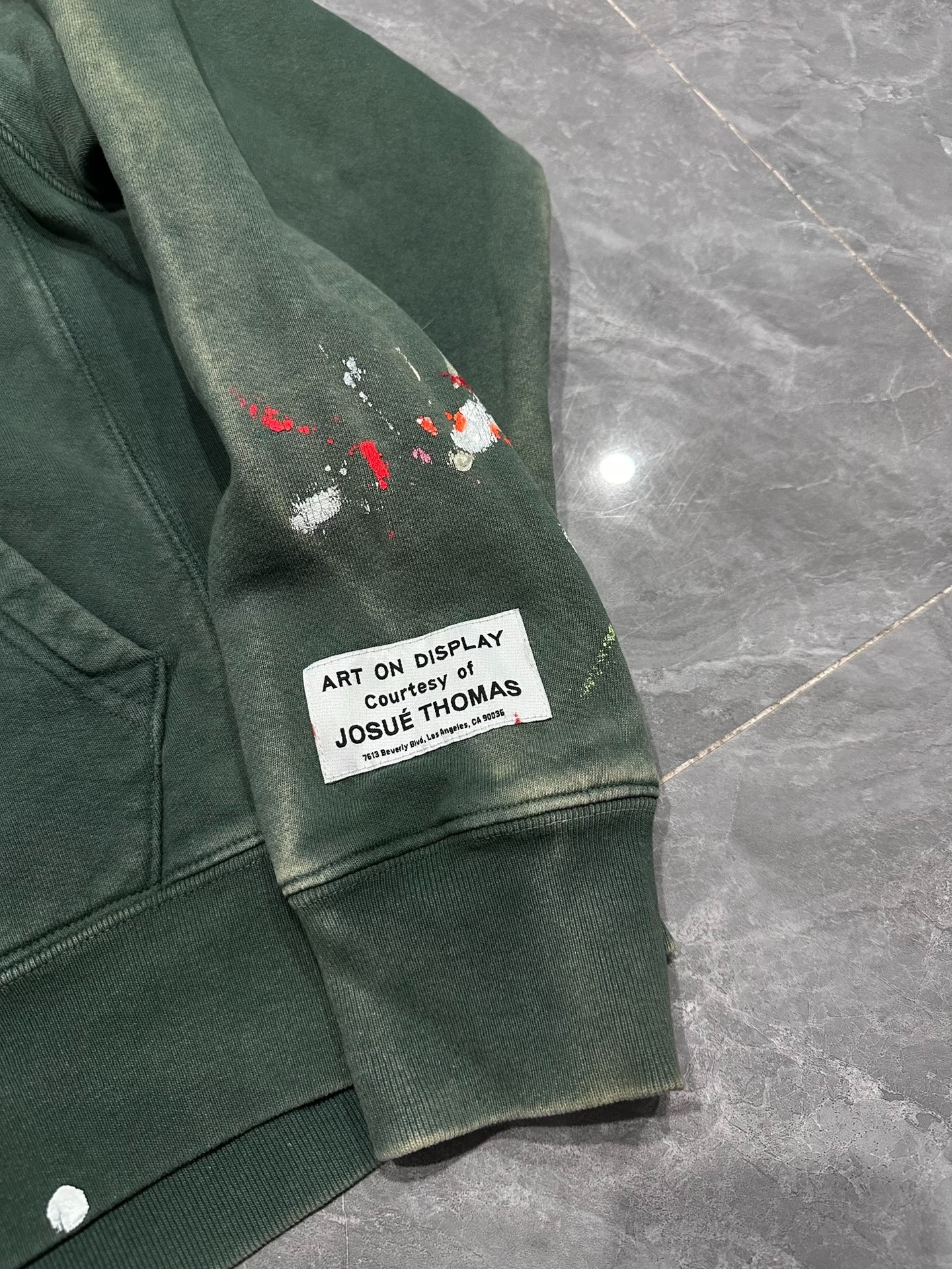 Gallery Dept Faded Green Paint Splatter Hoodie — detail