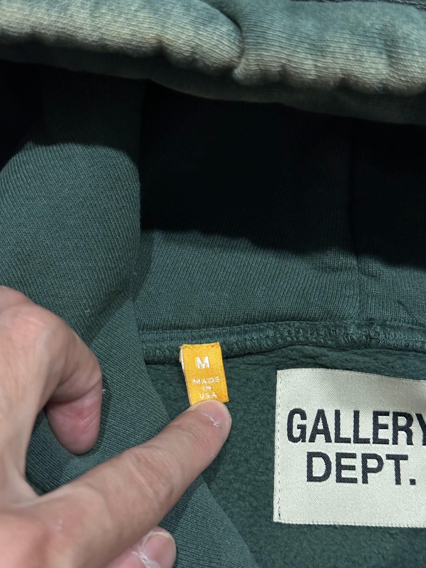 Gallery Dept Faded Green Paint Splatter Hoodie — label