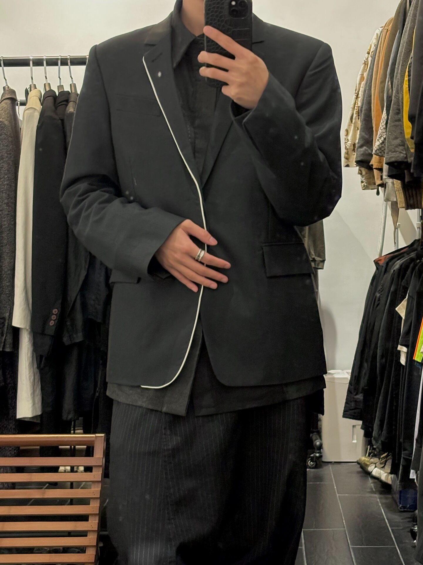 Ann Demeulemeester Black White Trim Blazer — front