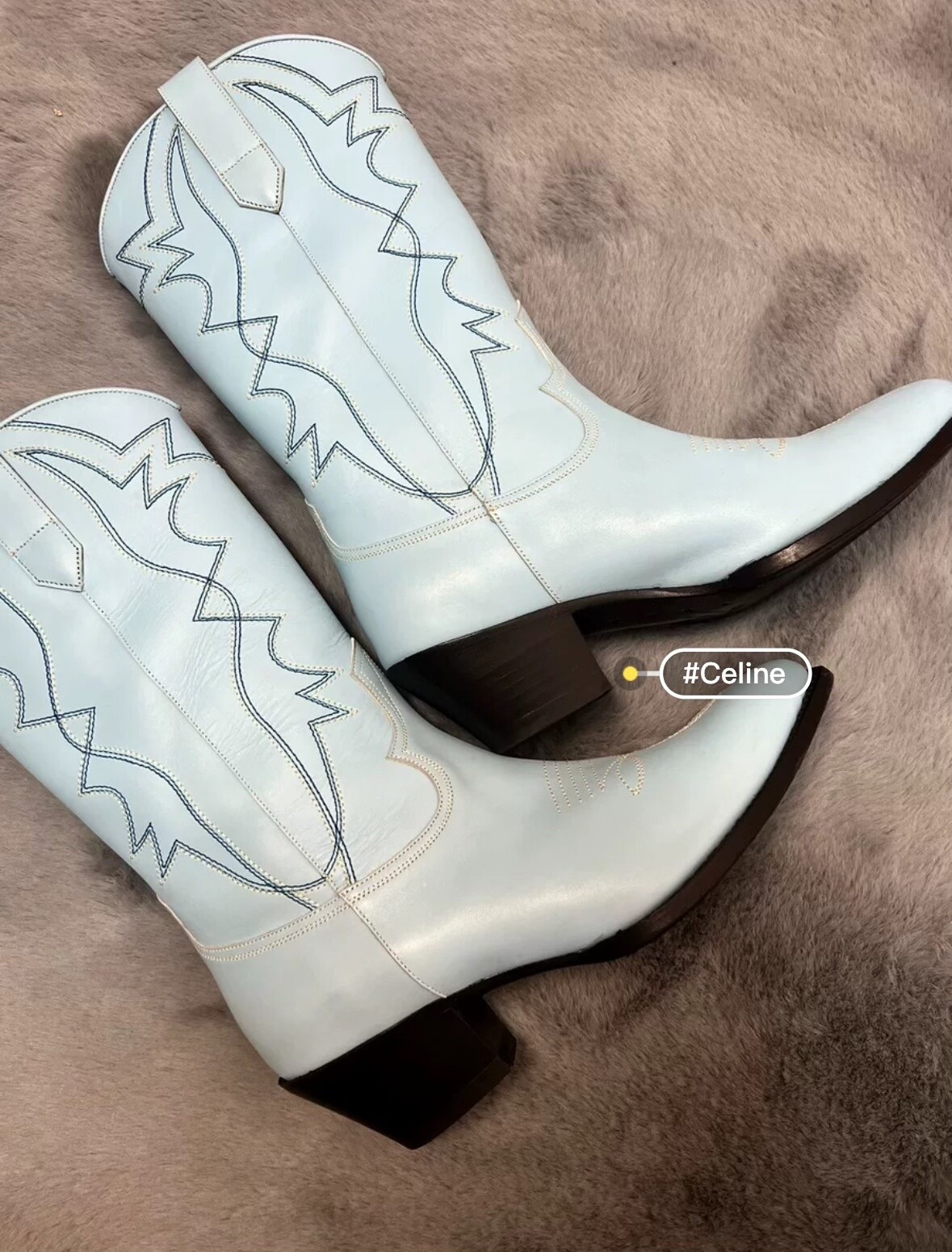 Celine Light Blue Western Boots