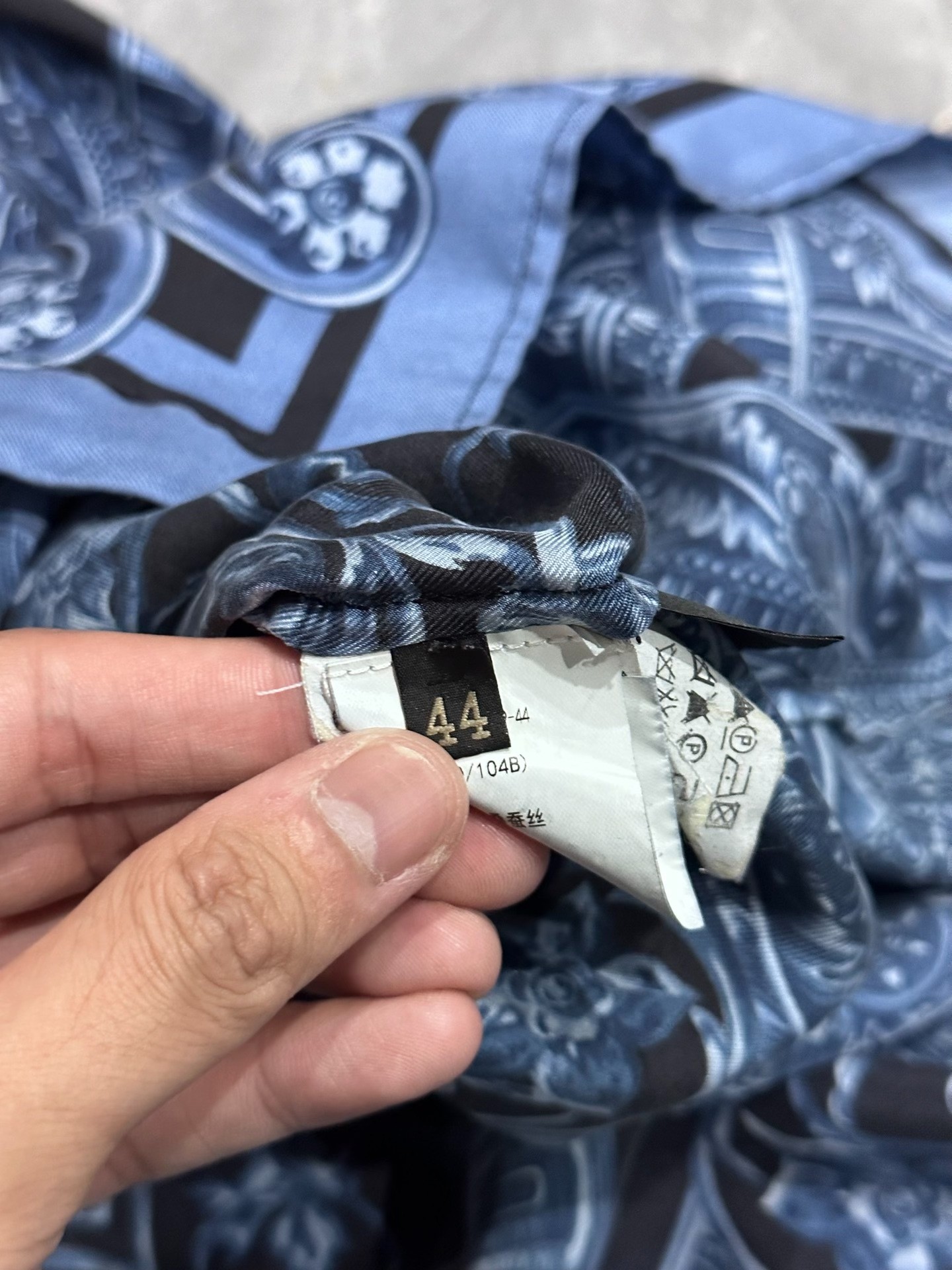 Versace Black Blue Silk Long Sleeve Shirt — label