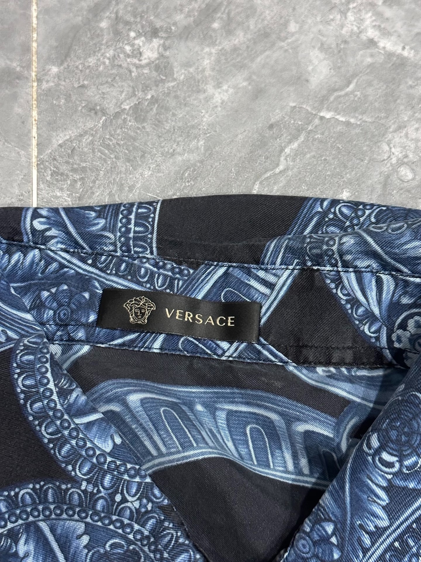 Versace Black Blue Silk Long Sleeve Shirt — back