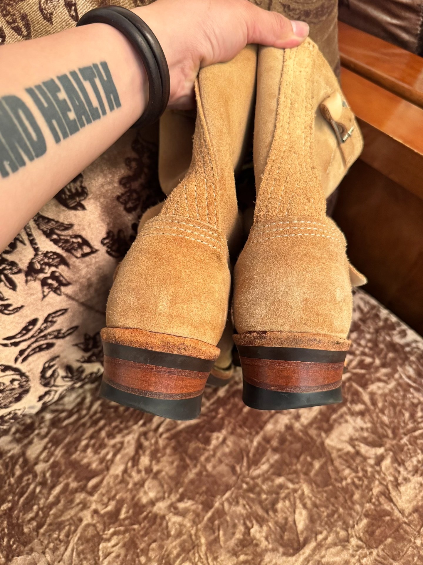 Wesco Tan Engineer Boots — back