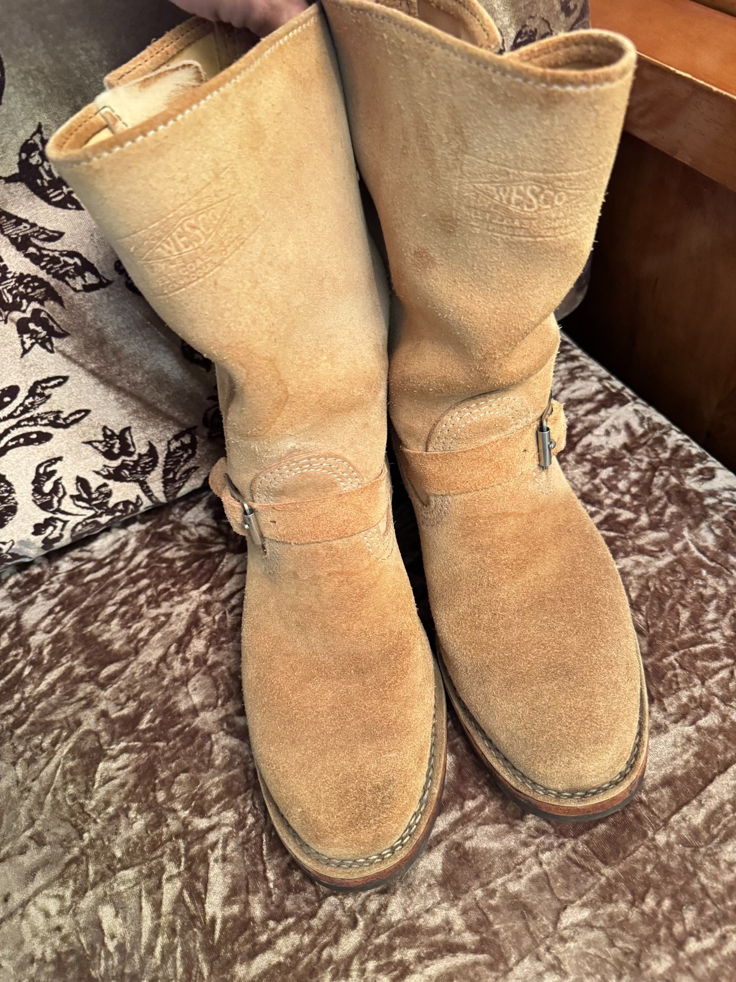 Wesco Tan Engineer Boots — front