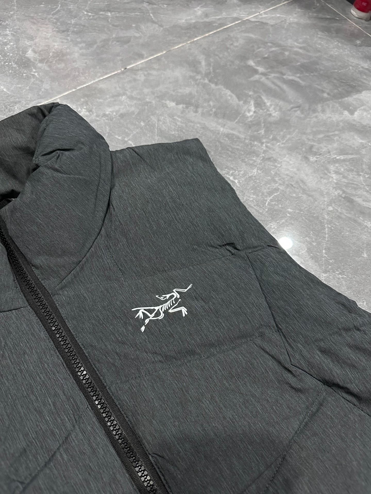Arc'teryx Dark Gray Down Puffer Vest — detail