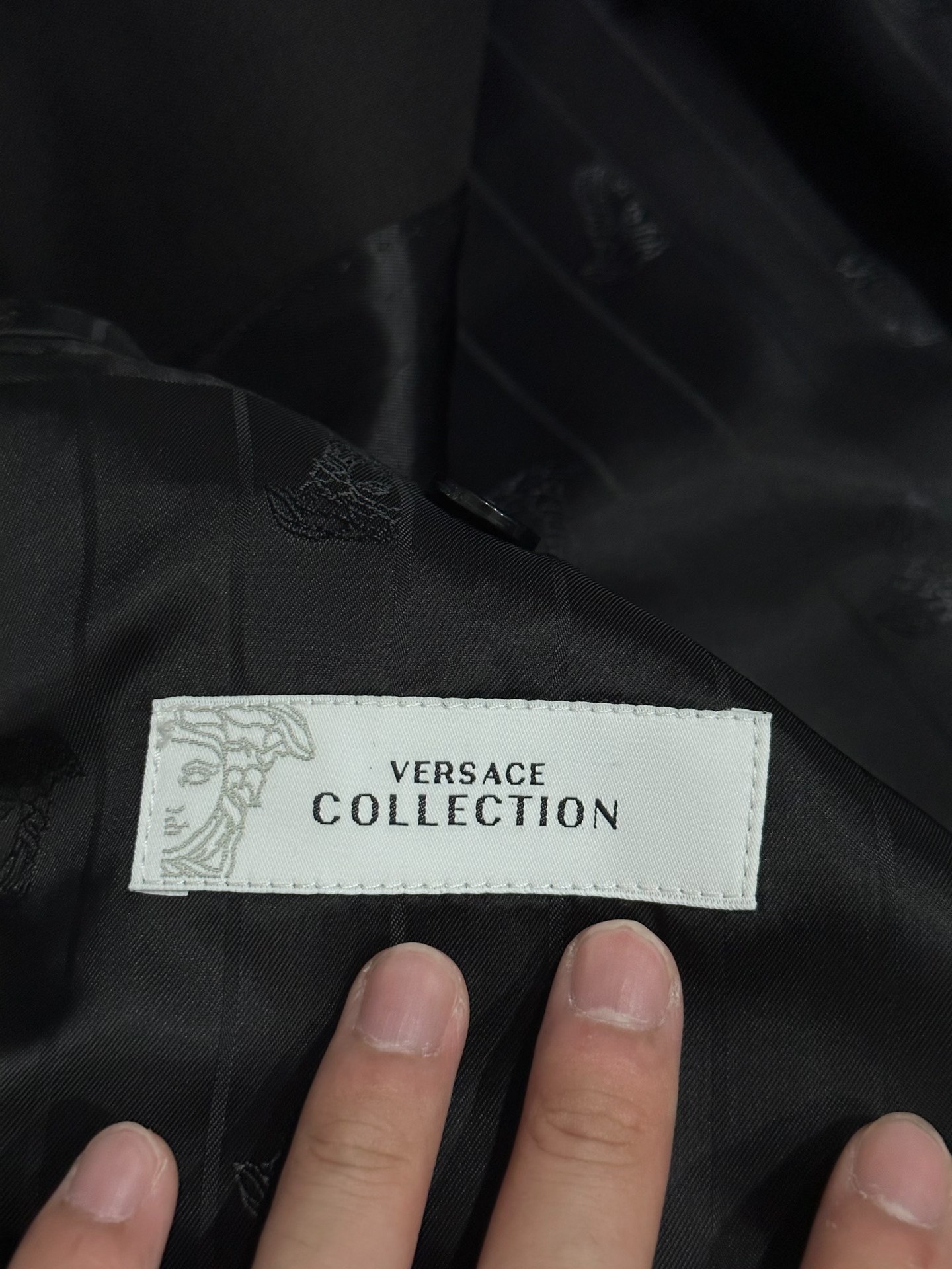 Versace Leather Lapel Tailored Blazer — detail