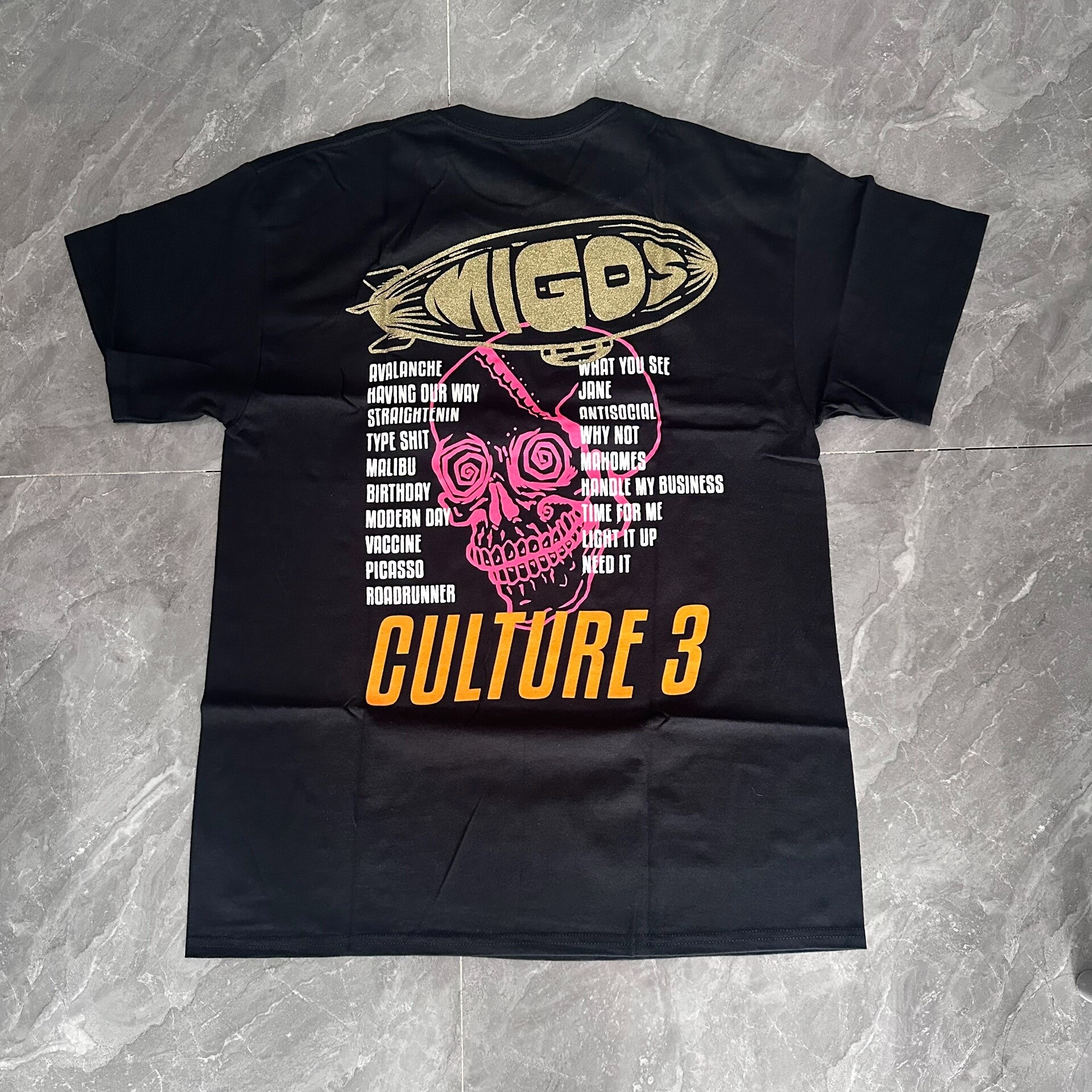 Migos Pink Skull Gold Logo Tee
