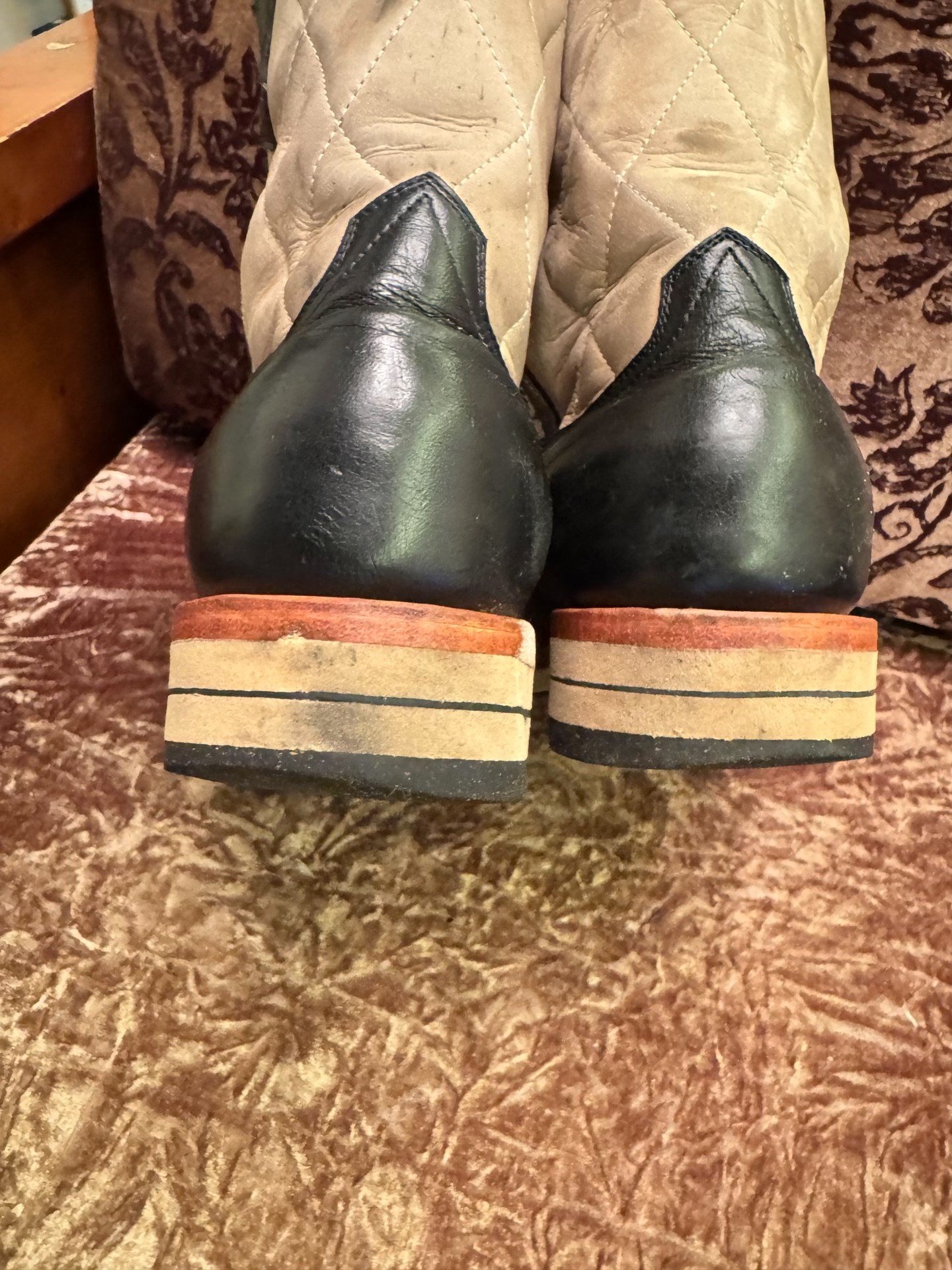 Collaborative Tan & Black Engineer Boots — label