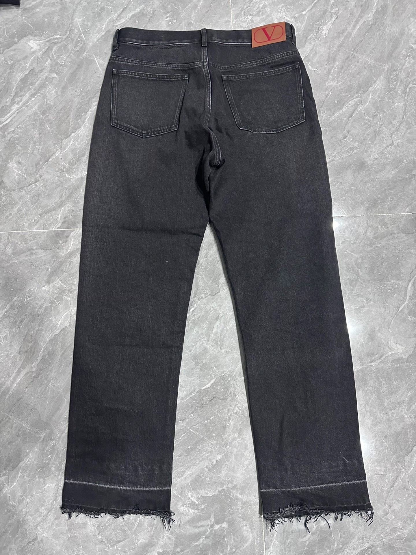 Valentino Frayed Dark Black Flared Jeans — front