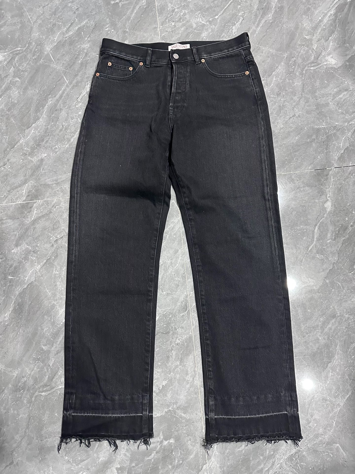 Valentino Frayed Dark Black Flared Jeans