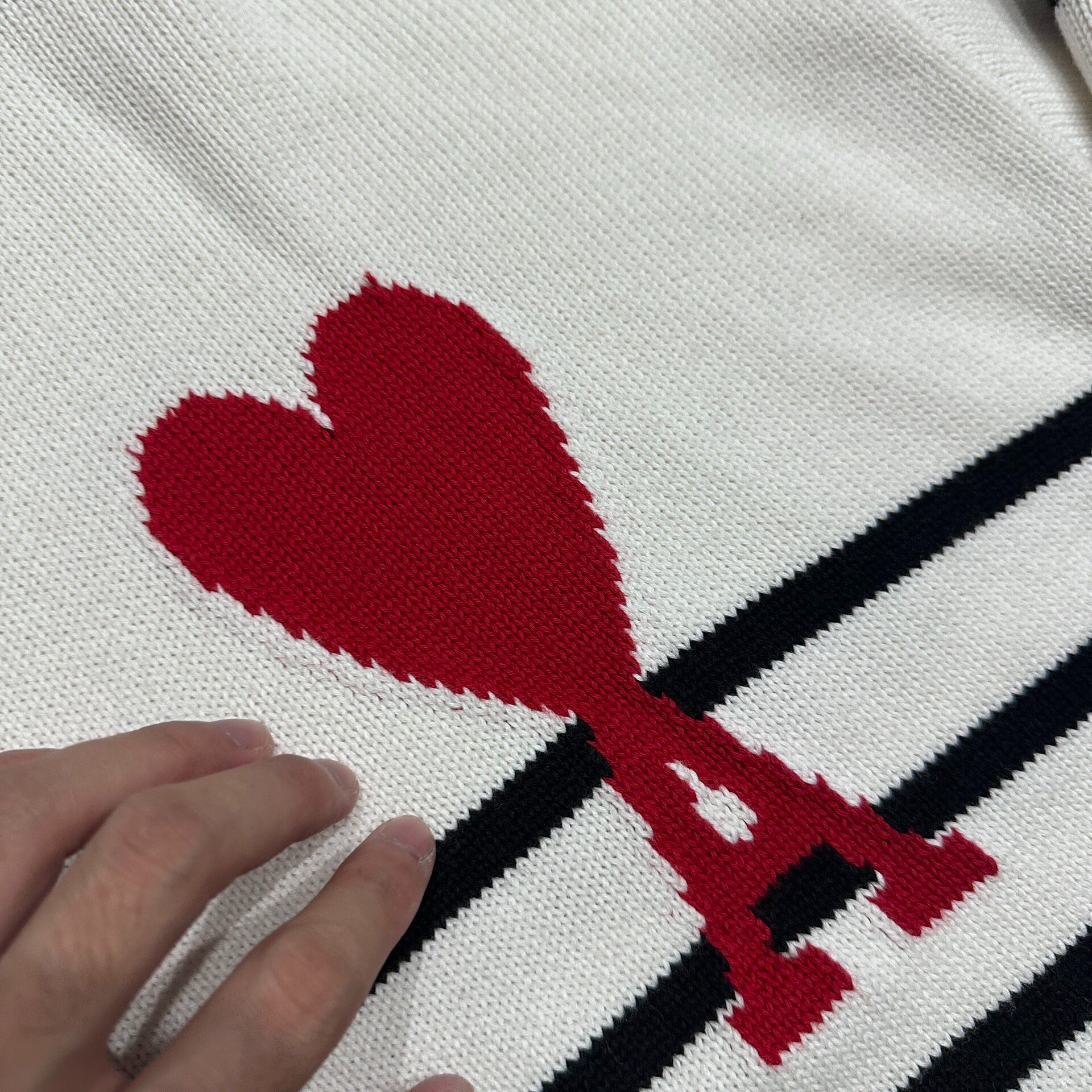 AMI Paris Striped Heart Knit Sweater — back