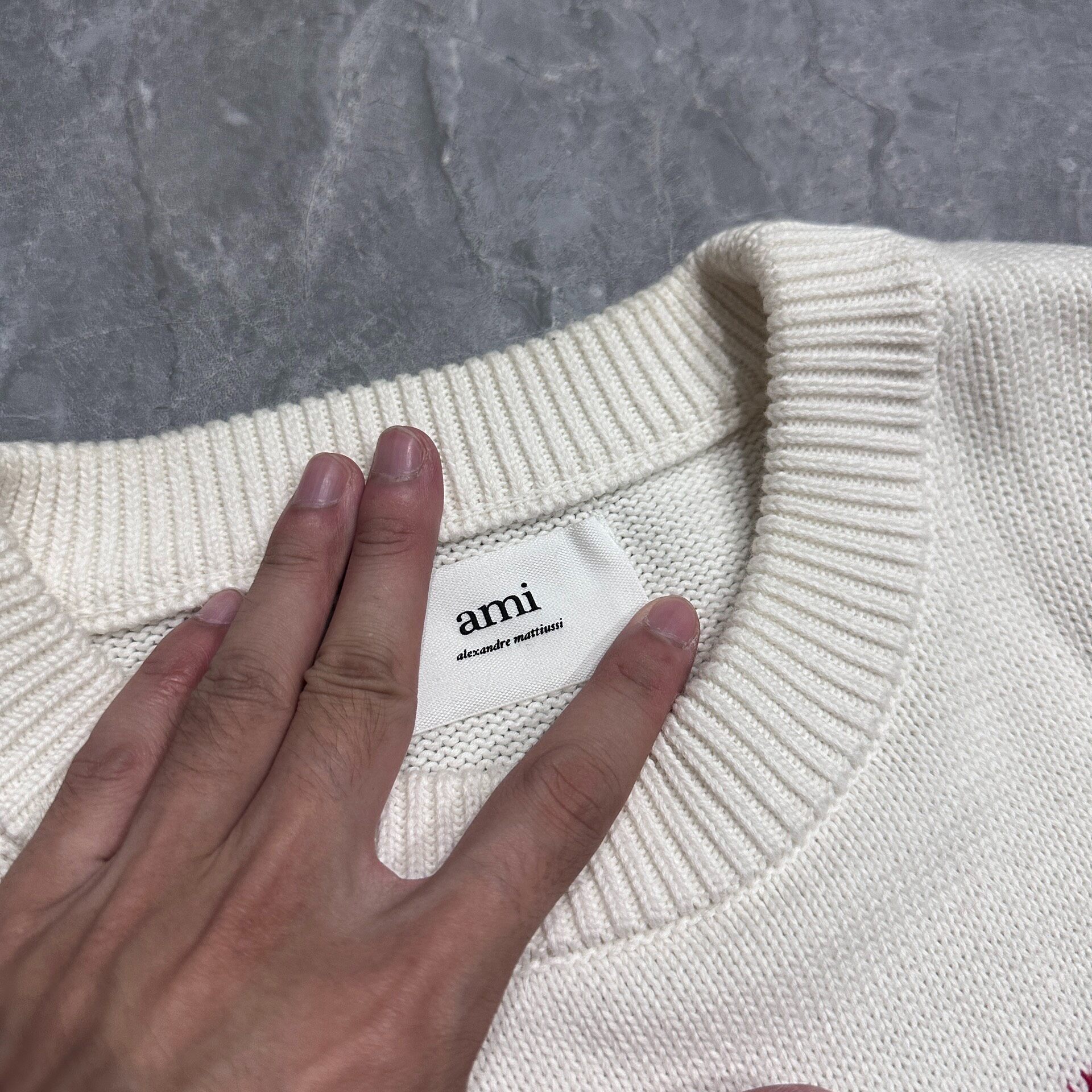 AMI Paris Striped Heart Knit Sweater — detail