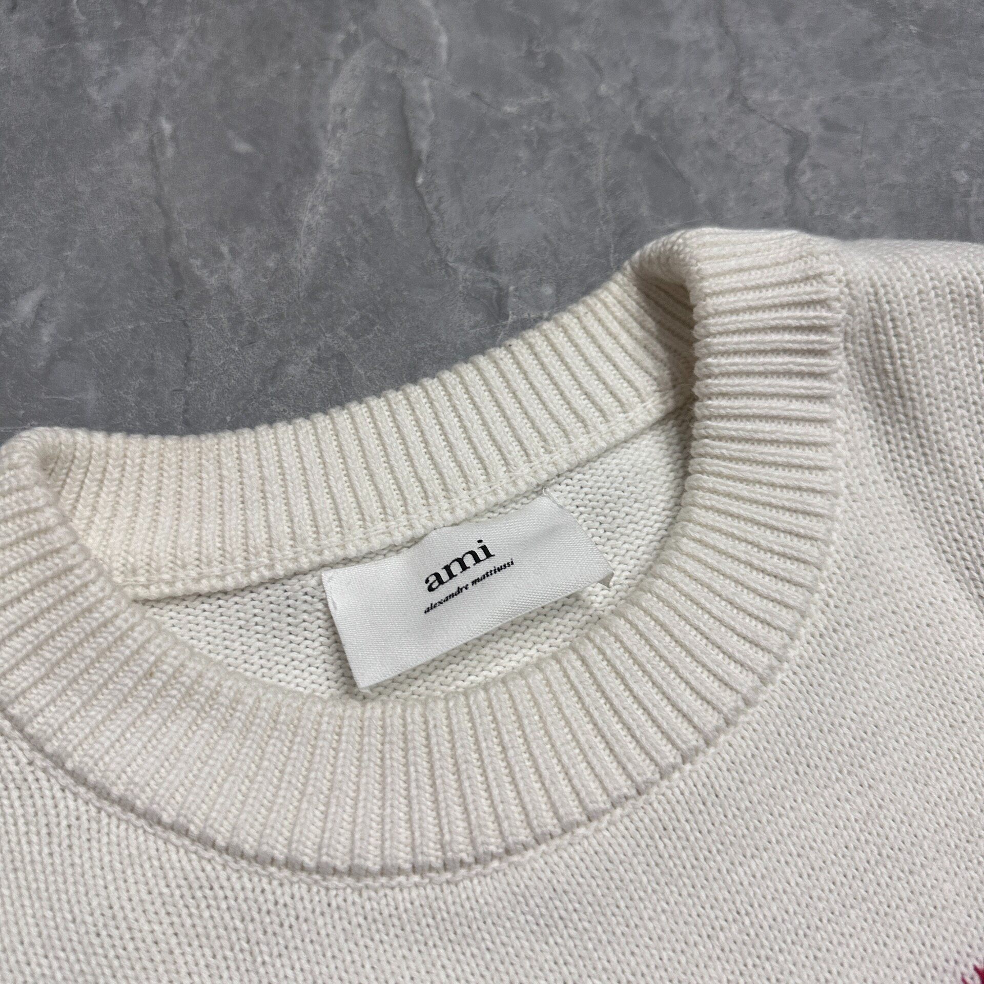 AMI Paris Striped Heart Knit Sweater — front