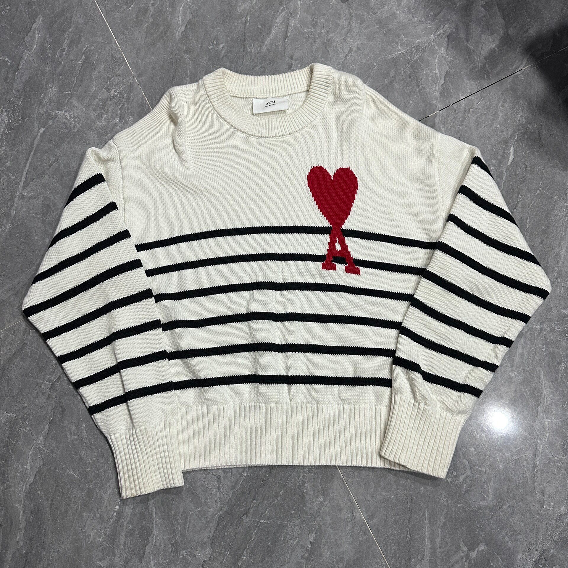 AMI Paris Striped Heart Knit Sweater
