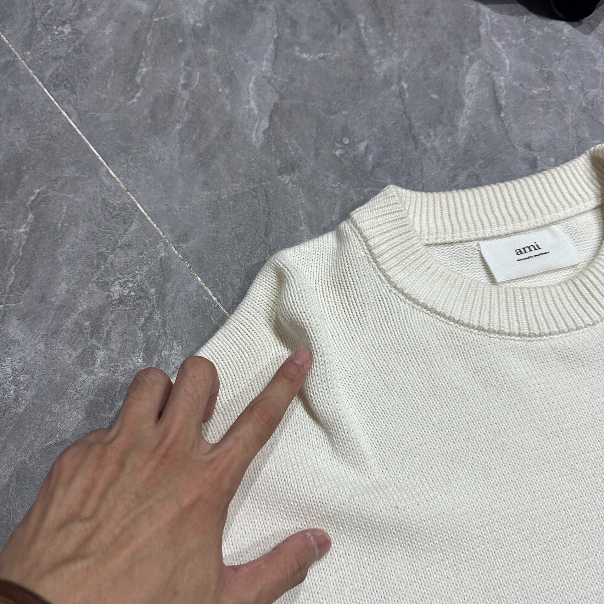 AMI Paris Striped Heart Knit Sweater — label