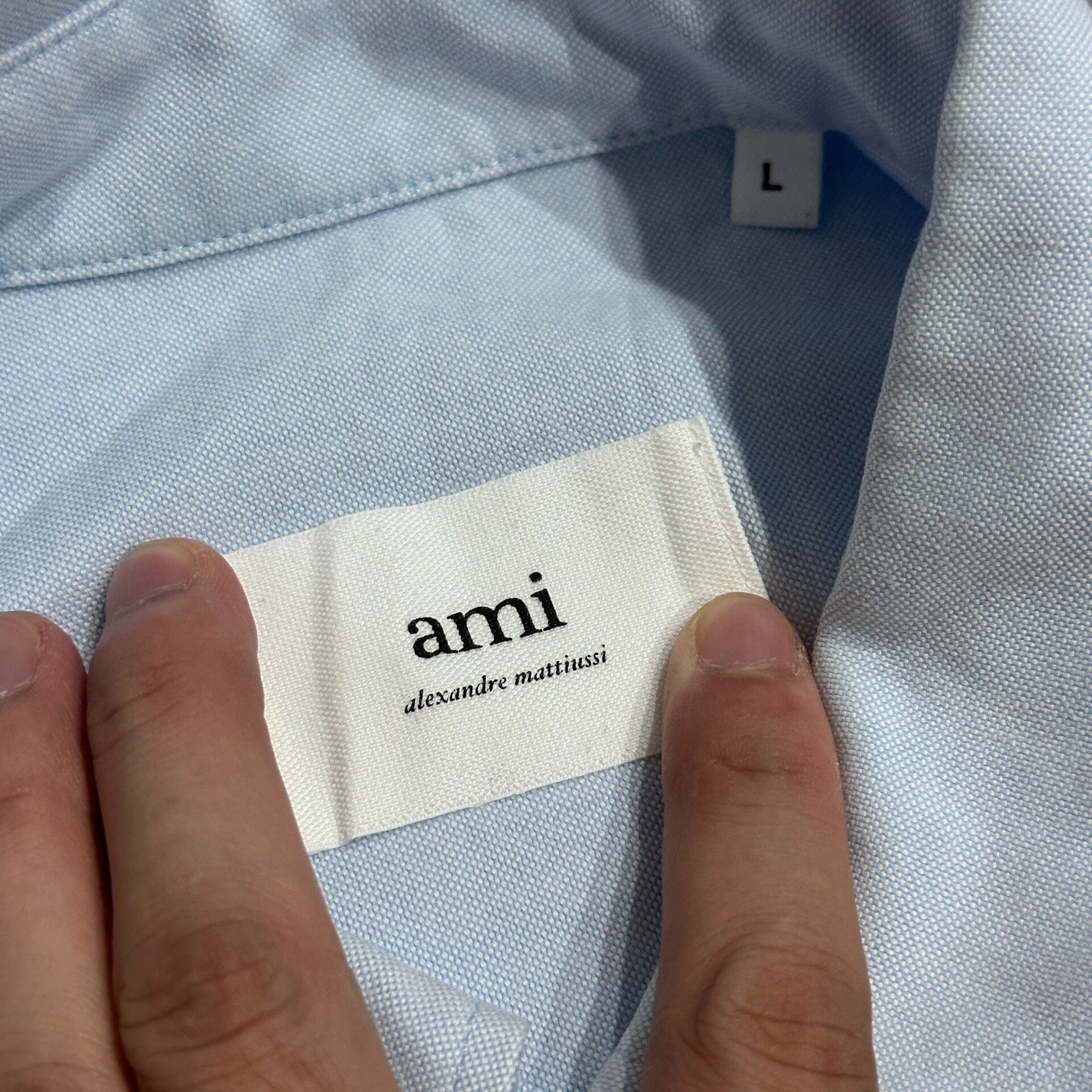 AMI Paris Light Blue Heart Shirt — detail