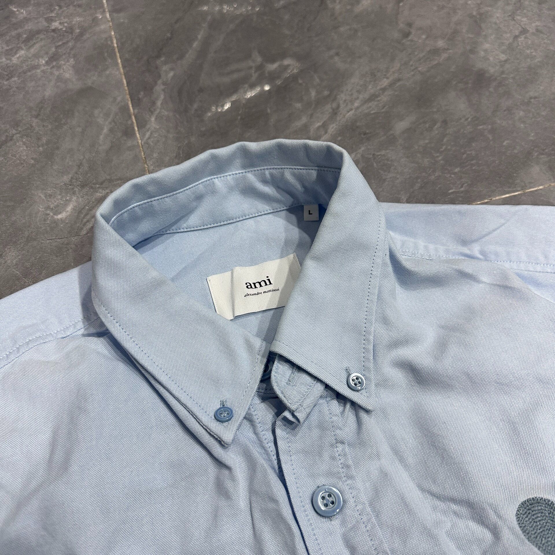 AMI Paris Light Blue Heart Shirt — label