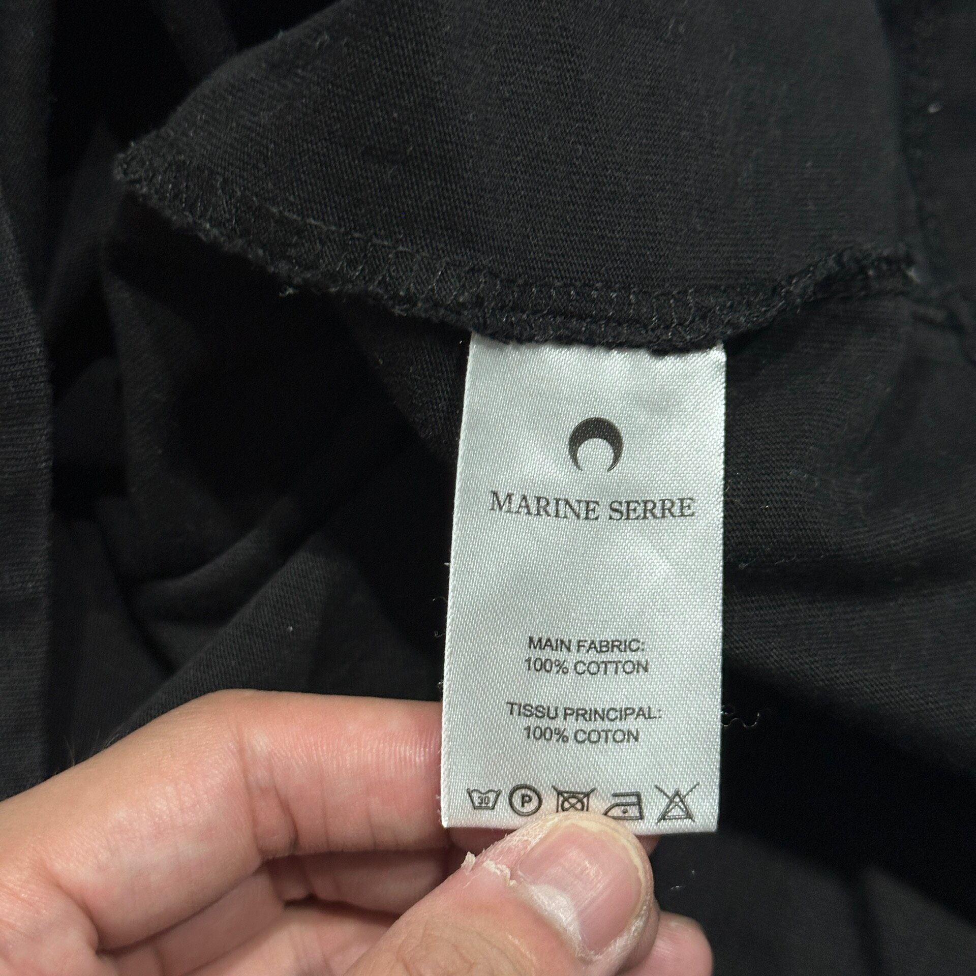 Marine Serre Black Moon Embroidered Top — label