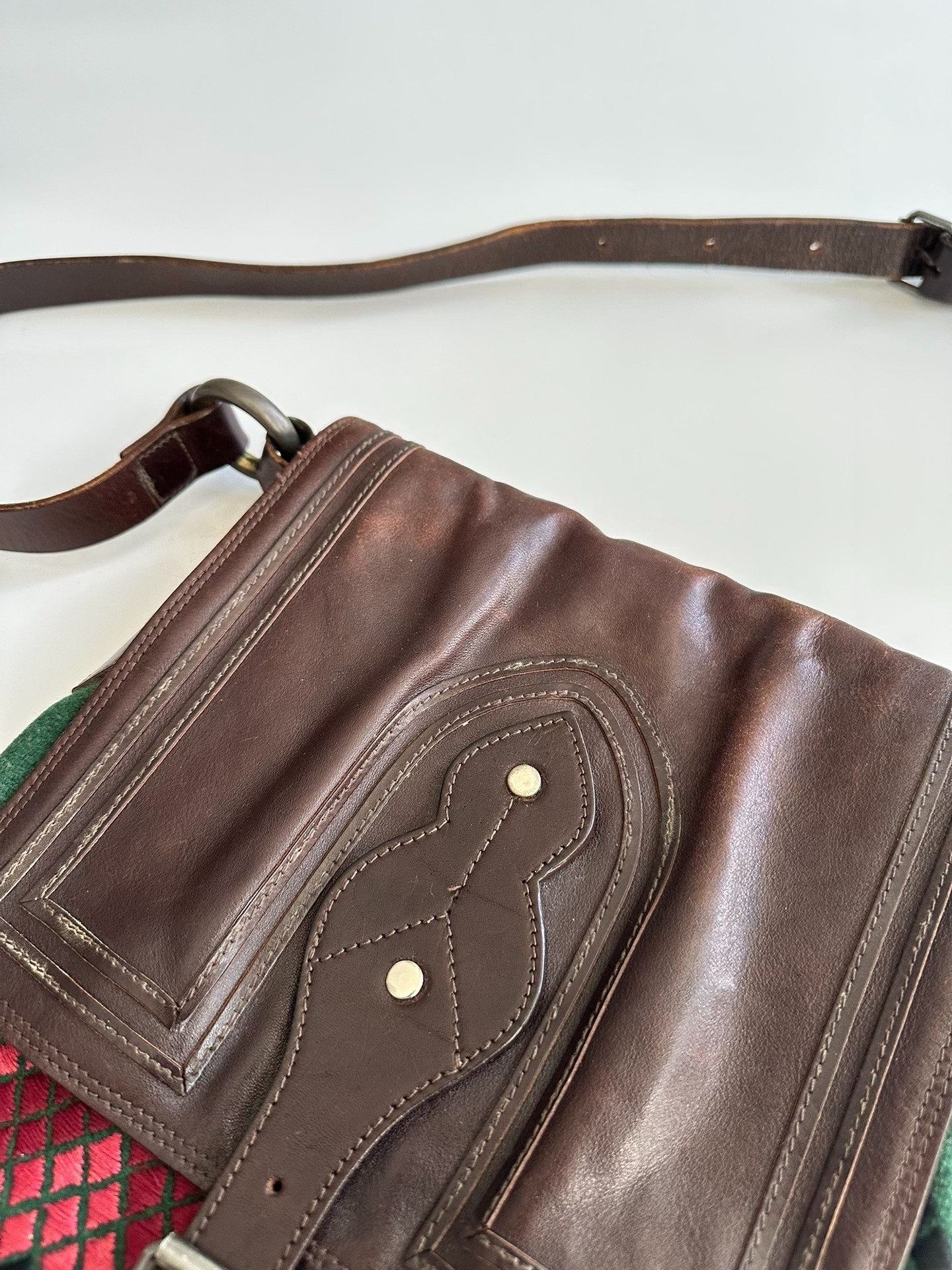 Dries Van Noten Early Mixed-Material Shoulder Bag — label