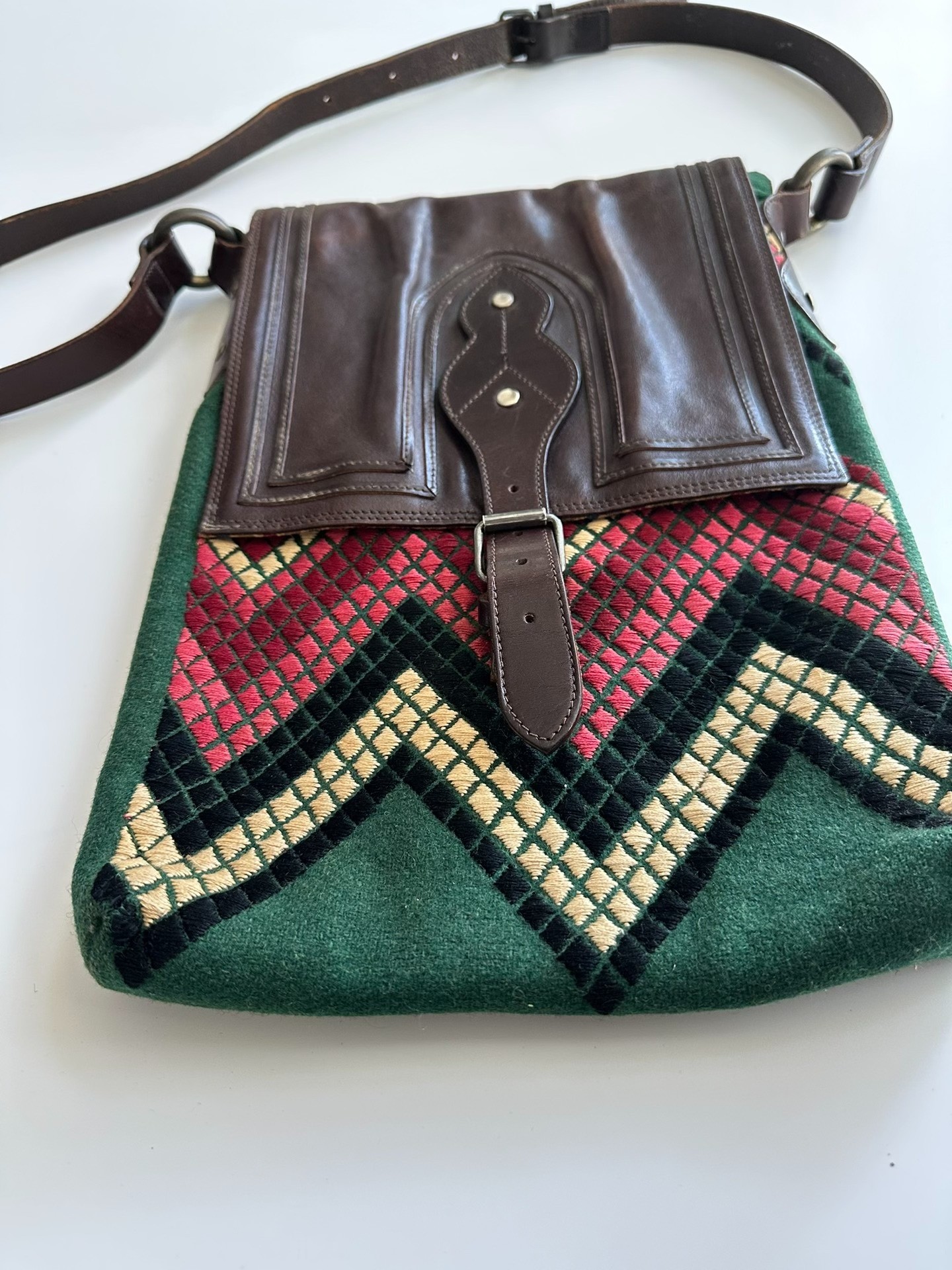 Dries Van Noten Early Mixed-Material Shoulder Bag — front