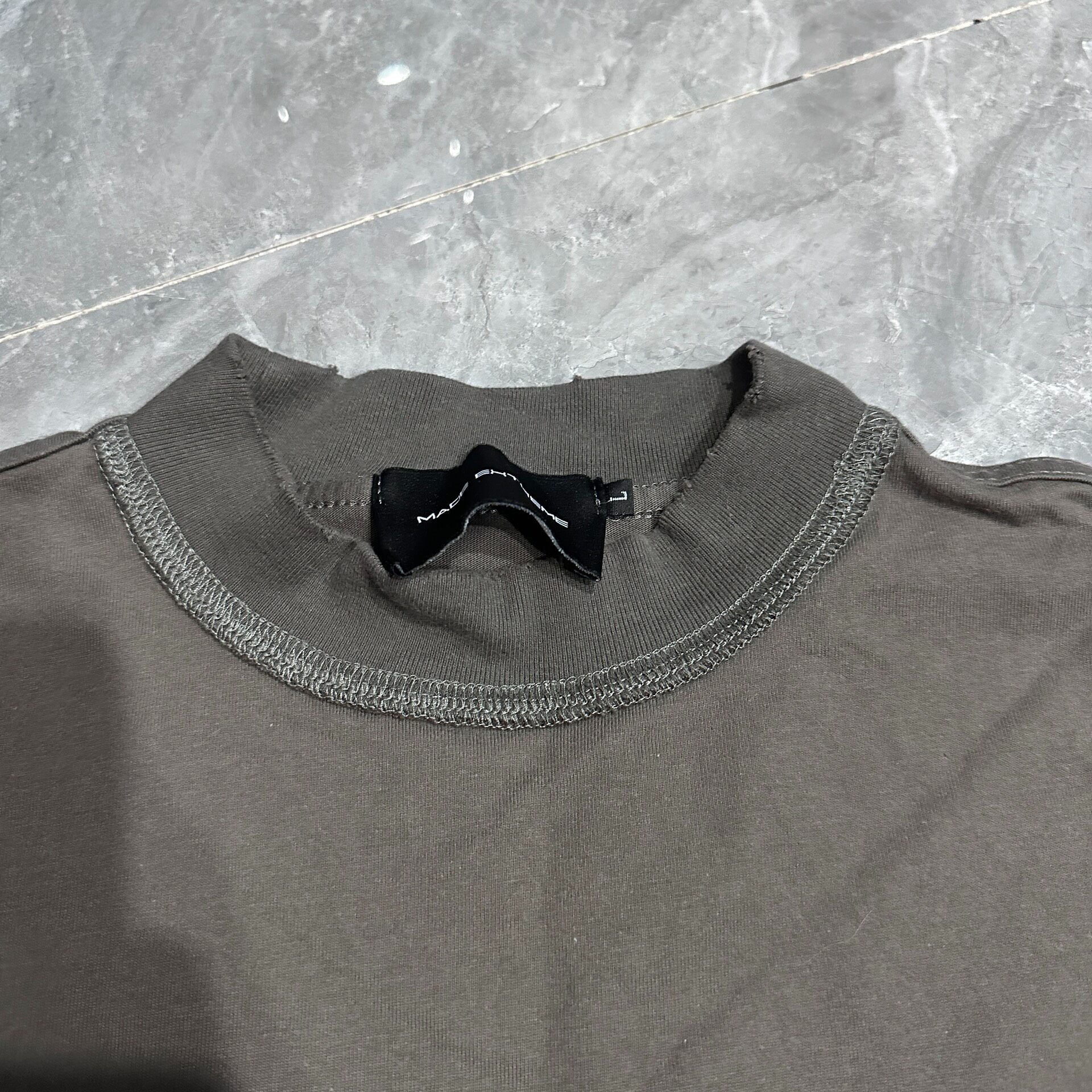 Dark Gray Mock-Neck Short-Sleeve Tee — detail