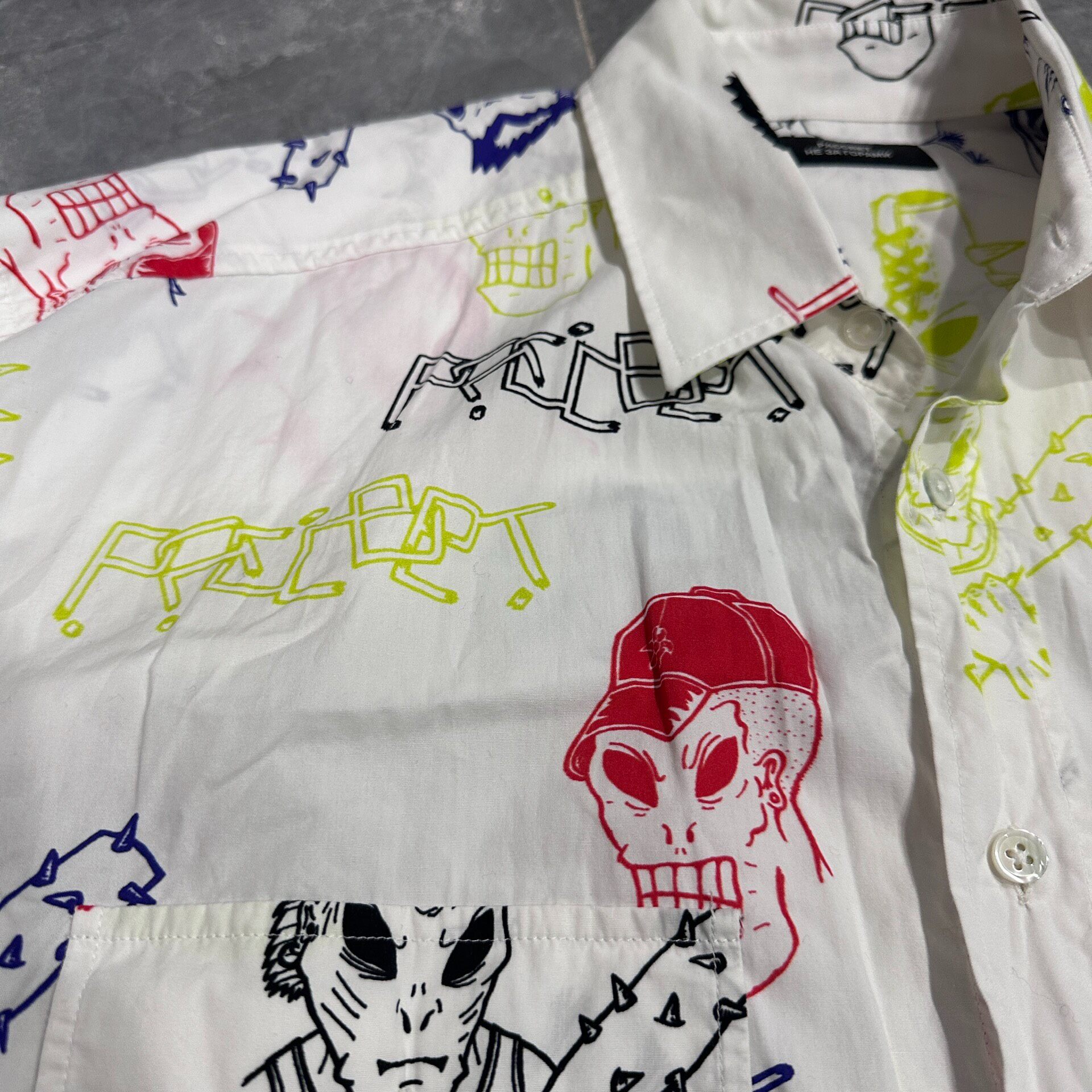 White Graffiti Print Long Sleeve Shirt — back