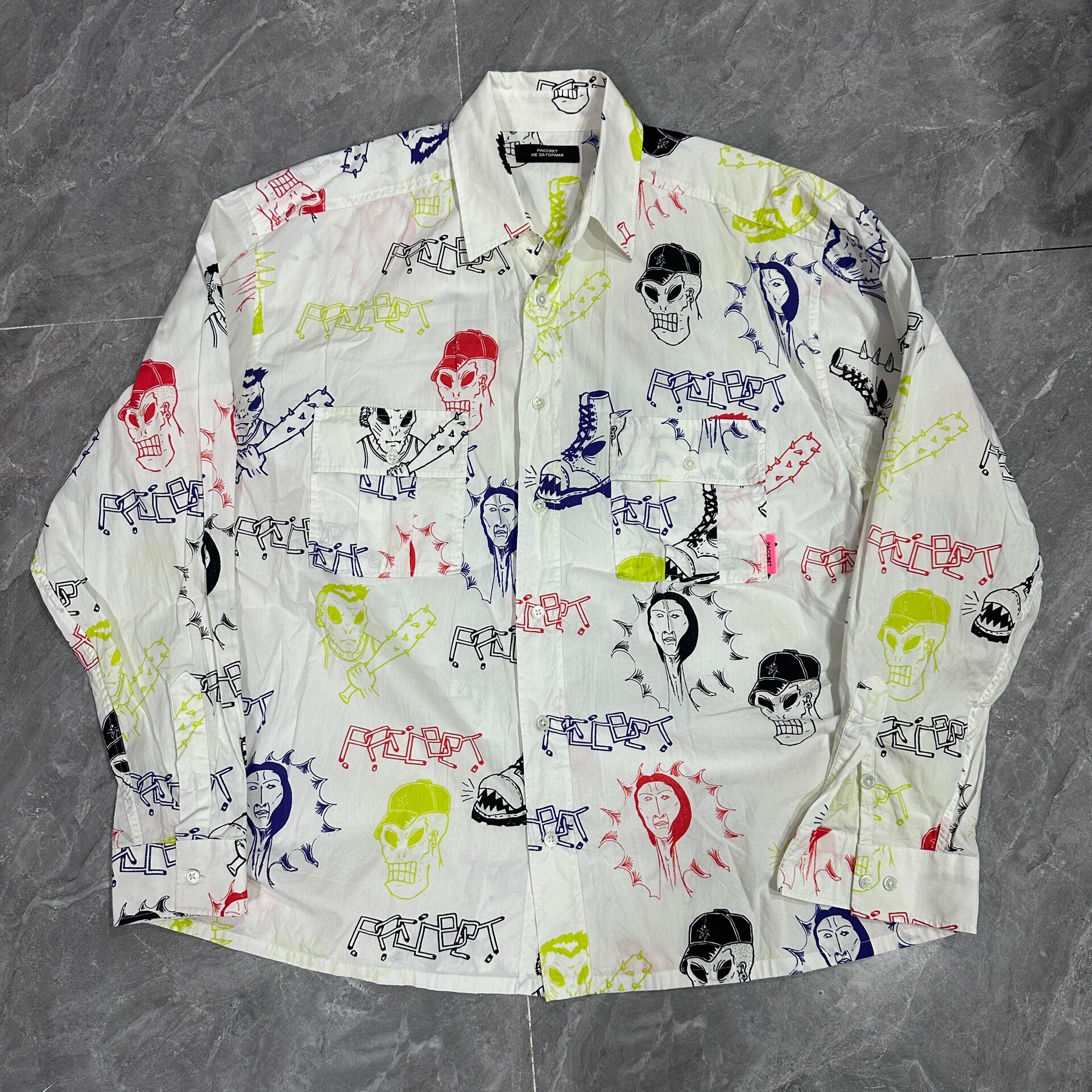 White Graffiti Print Long Sleeve Shirt